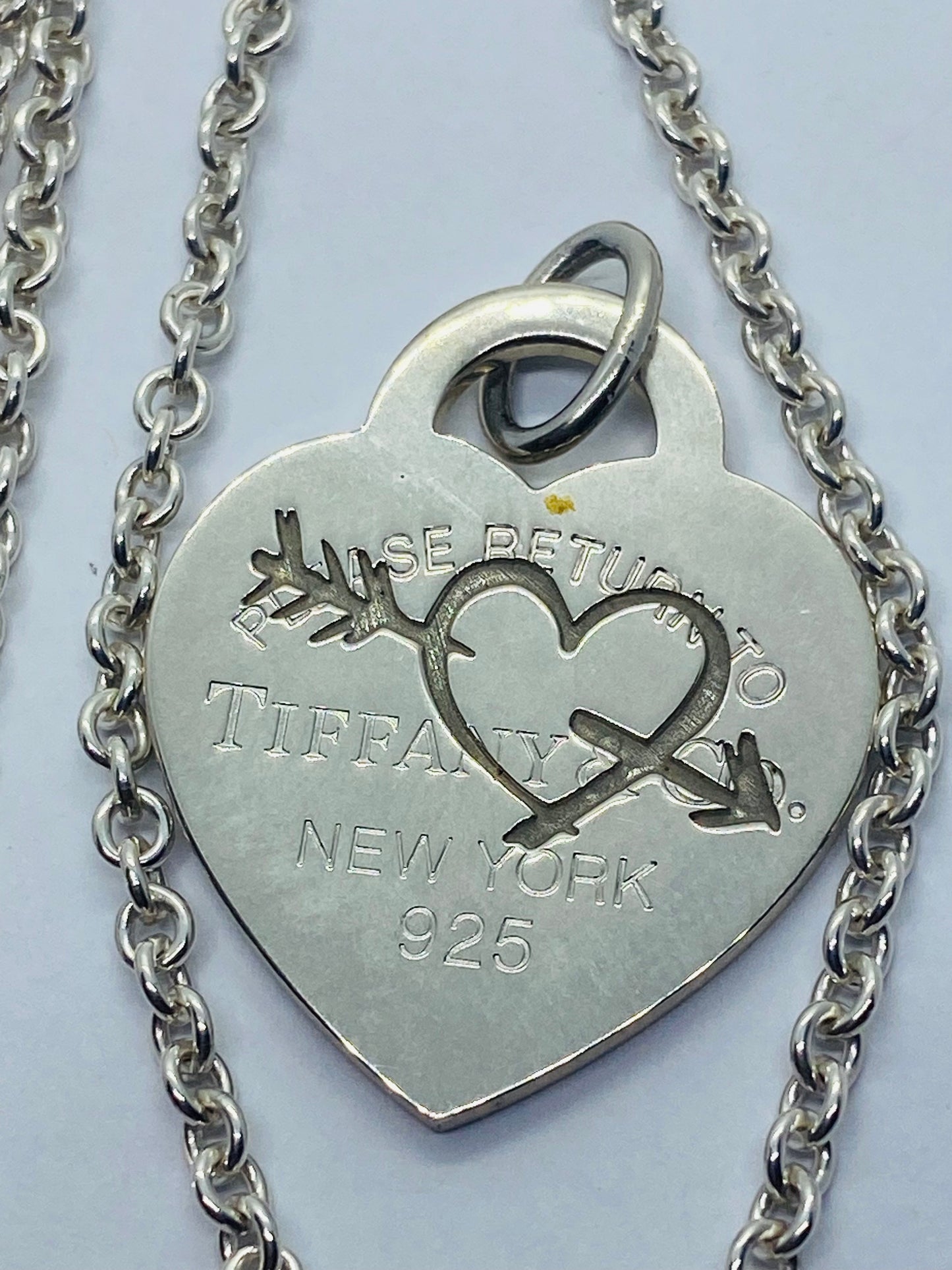Large Return to Tiffany Etched Heart and Arrow Pendant, Necklace Sterling Silver