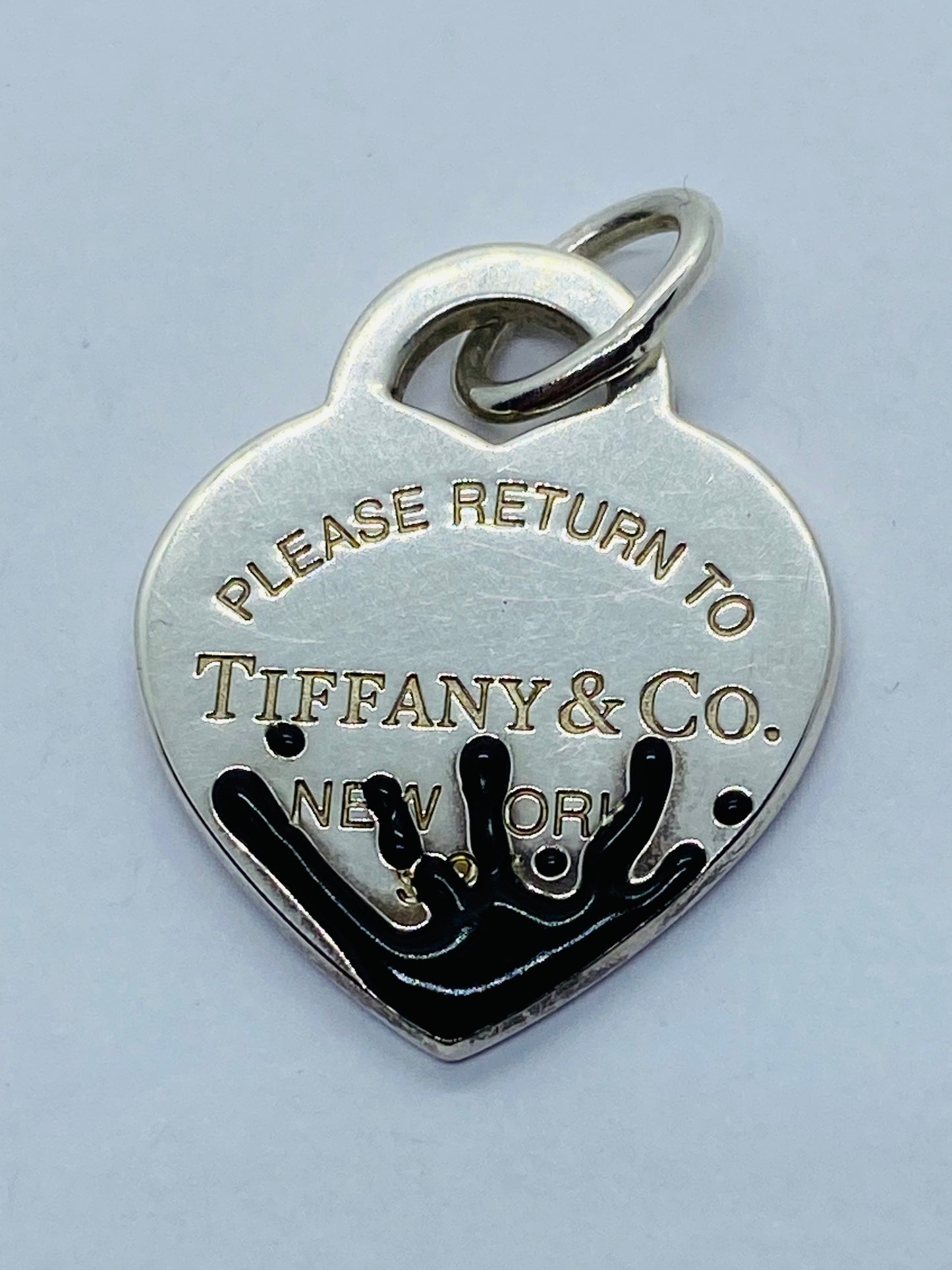 Tiffany & Co. 925 Silver MEDIUM Black Splash RTT Heart Pendant Charm