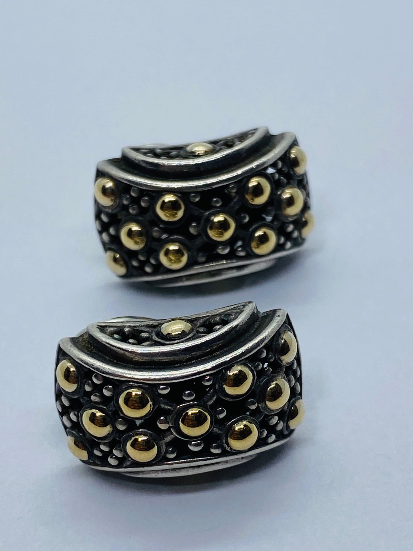 Signed John Hardy 18K GOLD 925 Sterling Dot Clip-on Pierced Earrings 20x12MM