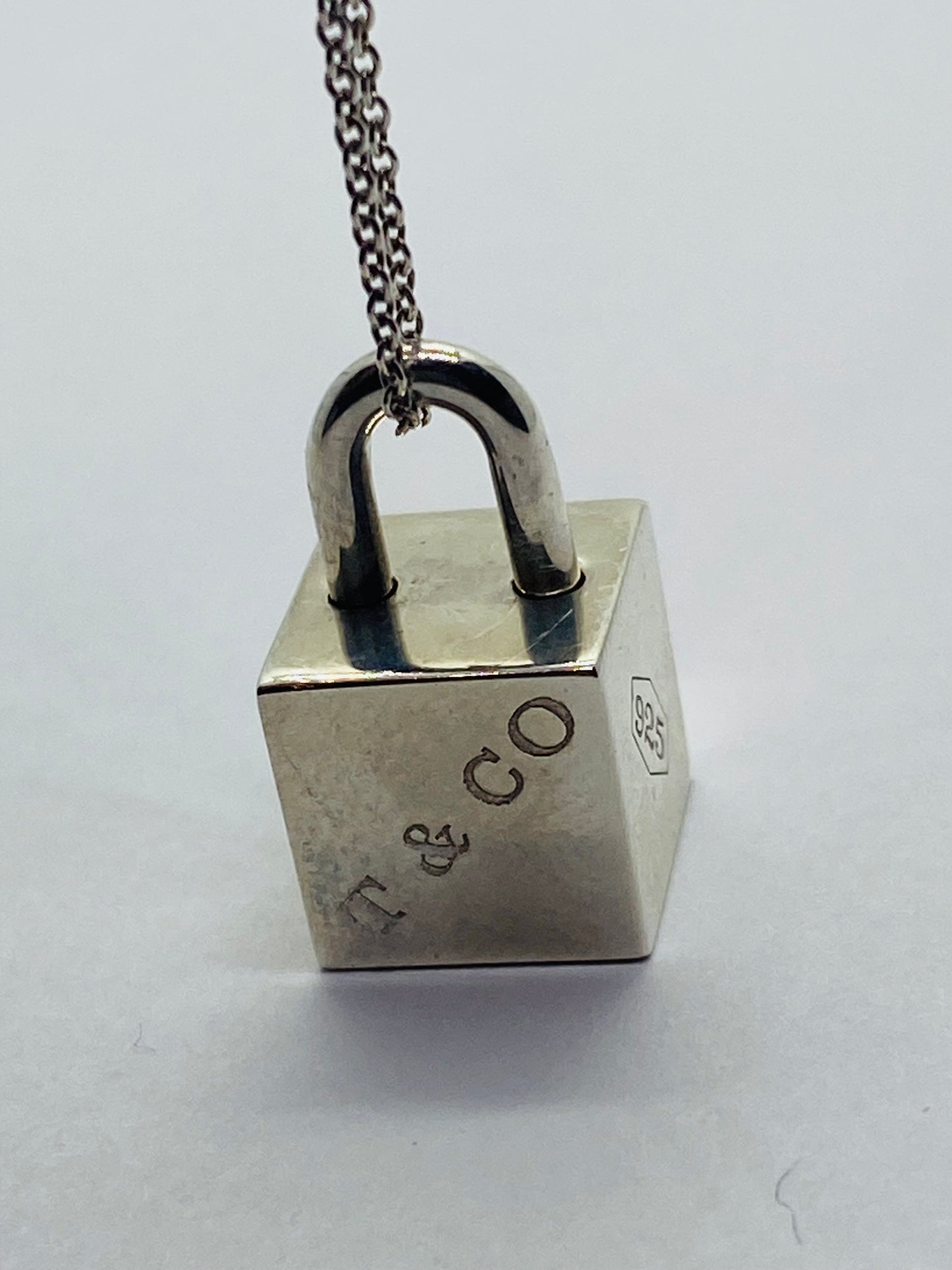 Tiffany & Co Silver 1837 Square Cube Padlock Pendant Charm Necklace 16” Rare