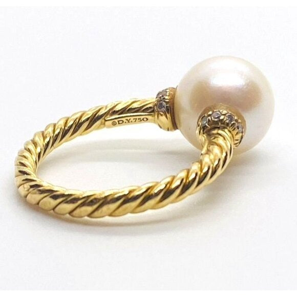 David Yurman 18K Diamond Pearl Ring Size 4.75