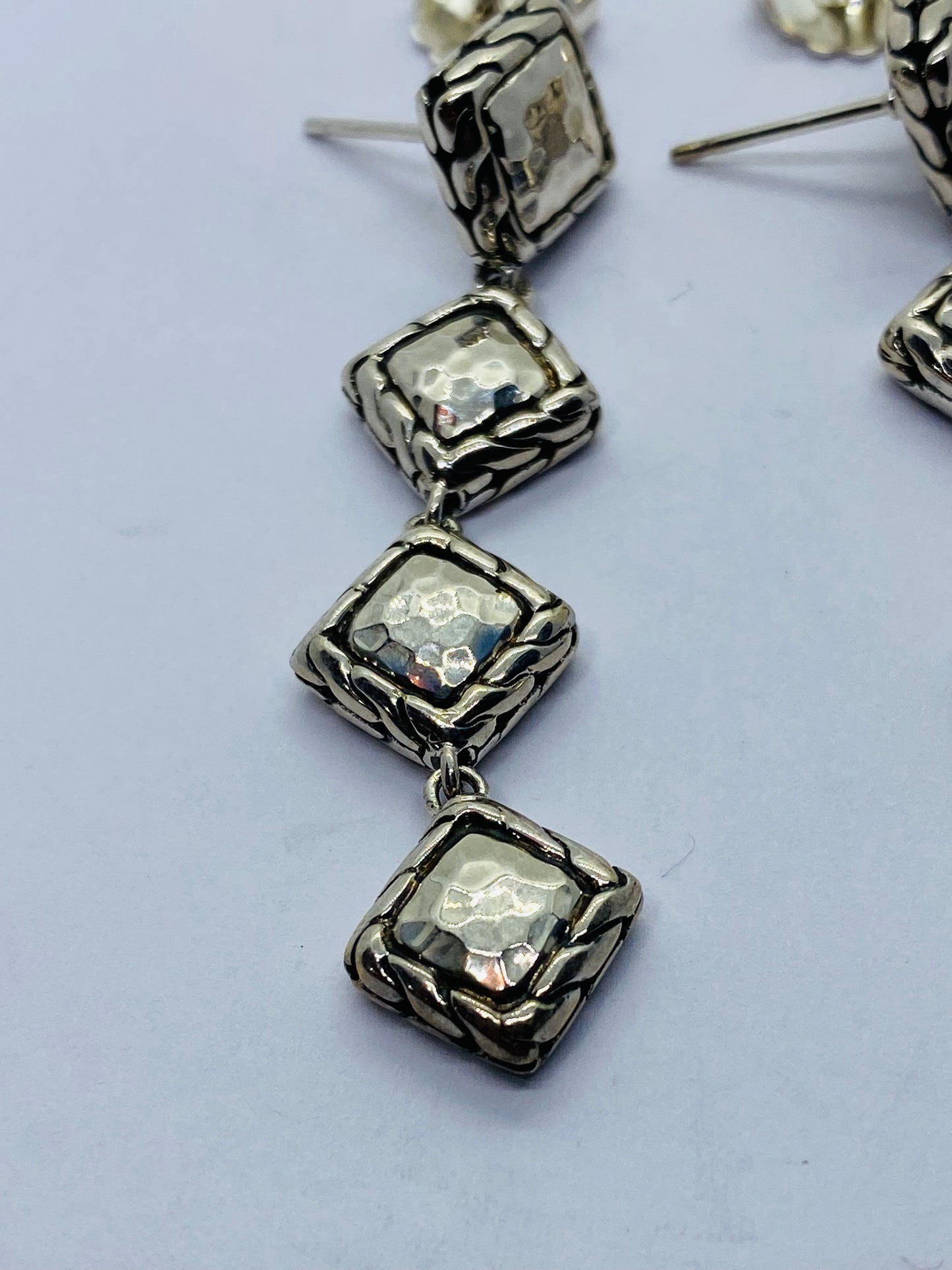 $550 John Hardy Sterling Silver Palu Collection Four Square Drop Earrings