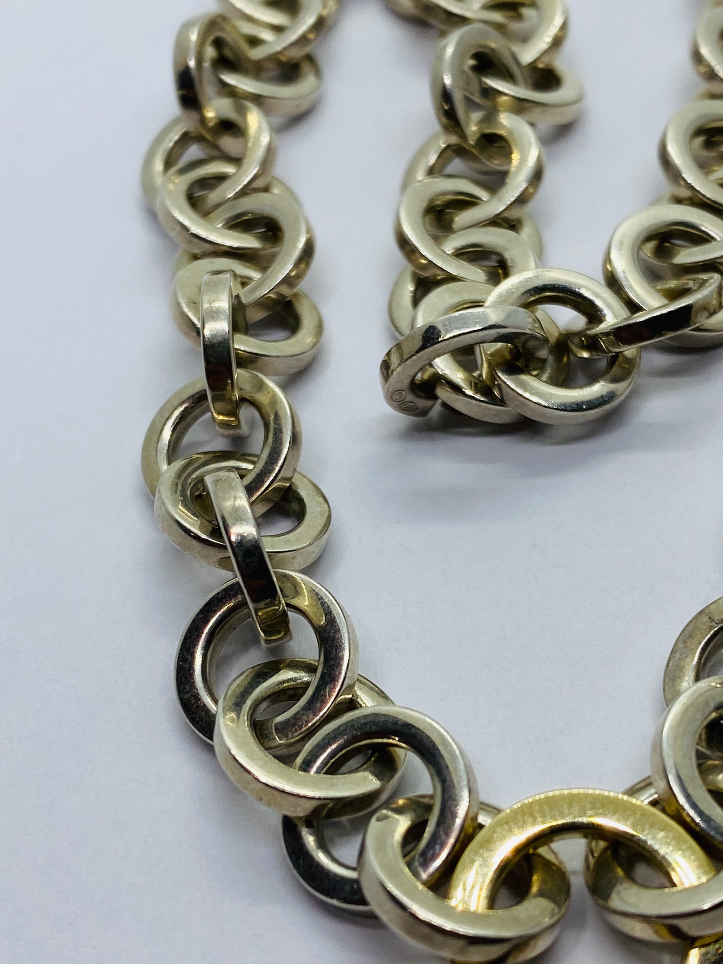 Tiffany & Co. Necklace Circle Link Sterling Silver & 18K Yellow Gold 16" Long
