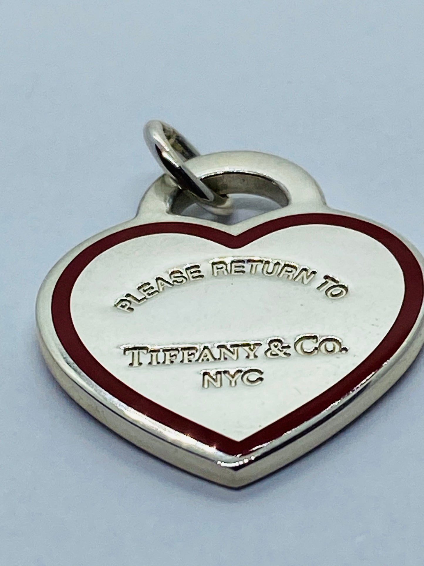 Please Return To Tiffany & Co. NYC Pink Enamel Heart Sterling Silver Pendant