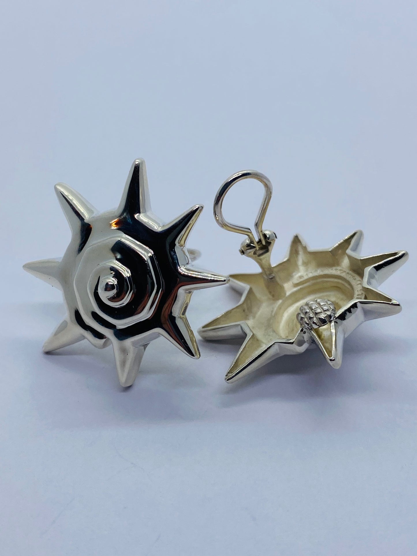 Tiffany & Co RARE Silver Sun Star Seashell Earrings 35MM Wide Clip On