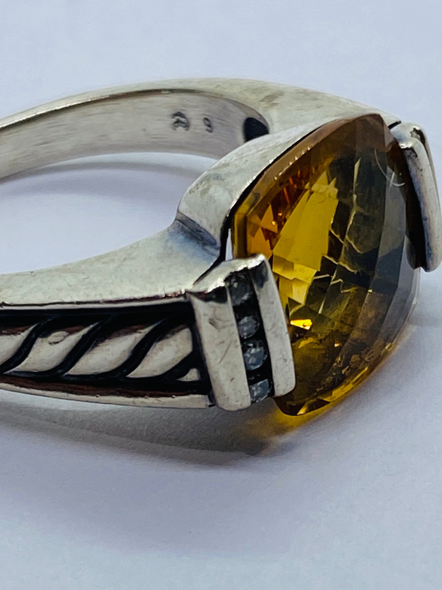 David Yurman Sterling Silver, Diamond and Citrine Deco Lemon Deco Ring 7.5