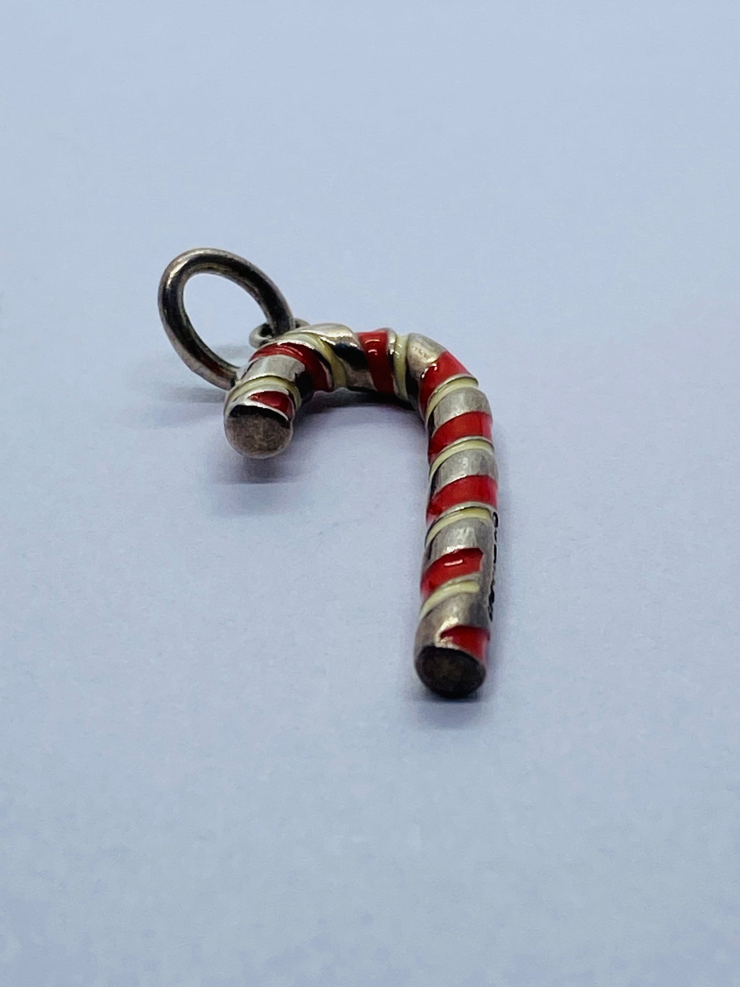 TIFFANY & CO SILVER WHITE RED ENAMEL CANDY CANE CHARM/PENDANT POUCH