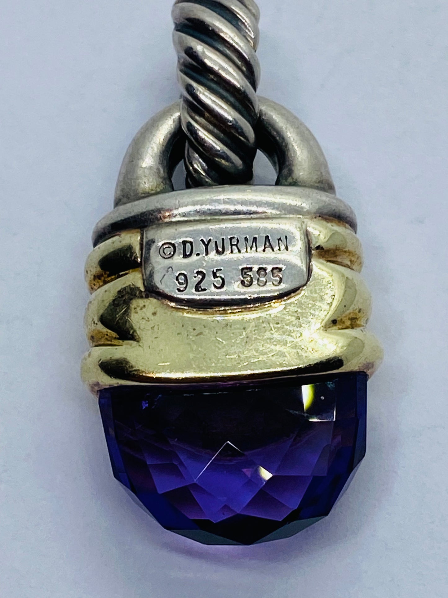 Large David Yurman Sterling 14K 925/585 Gold Amethyst Acorn Pendant Enhancer