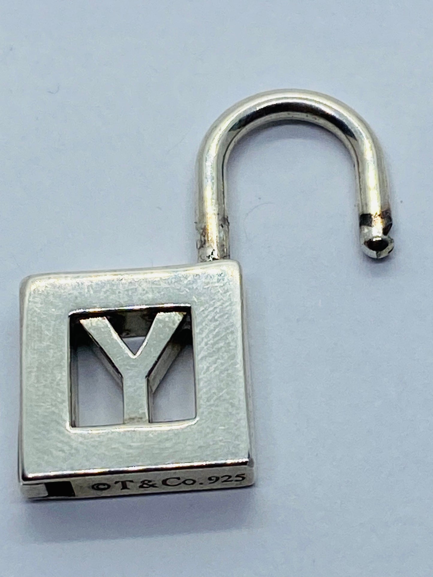 Tiffany & Co. Sterling Letter Y Padlock Pendant Charm Opens Closes Normally