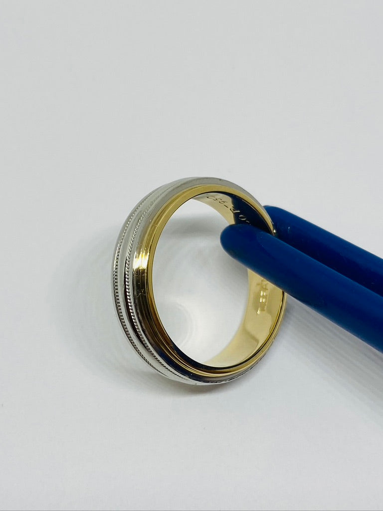 Tiffany & Co. Platinum & 18K Gold Two Tone Ridged Design Mens Band Ring Sz 9.25