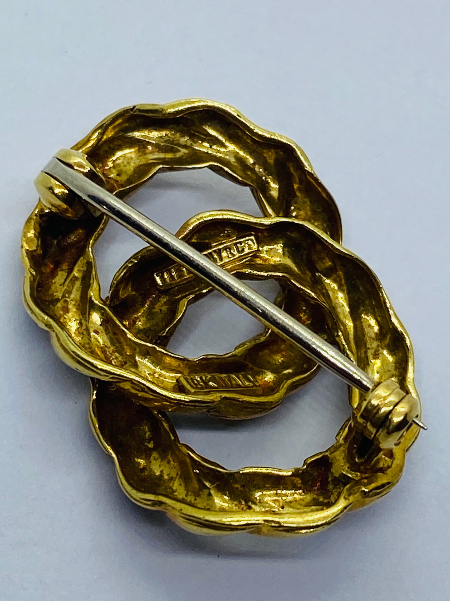 Vintage Tiffany & Co. 18K Yellow Gold & Blue Enamel Intertwined Circles Brooch