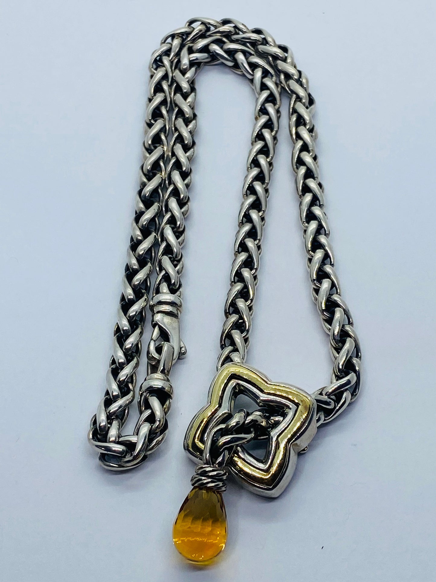David Yurman Two-Tone Quatrefoil Lariat Adjustable Chain Necklace Citrine