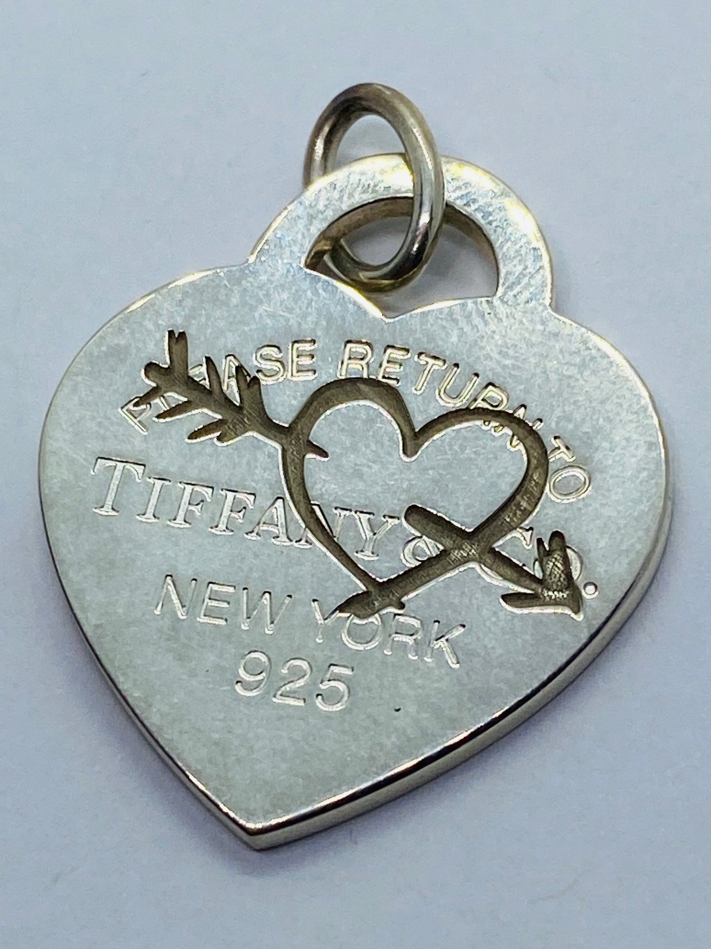 Large Return to Tiffany Etched Heart and Arrow Pendant, Necklace Sterling Silver