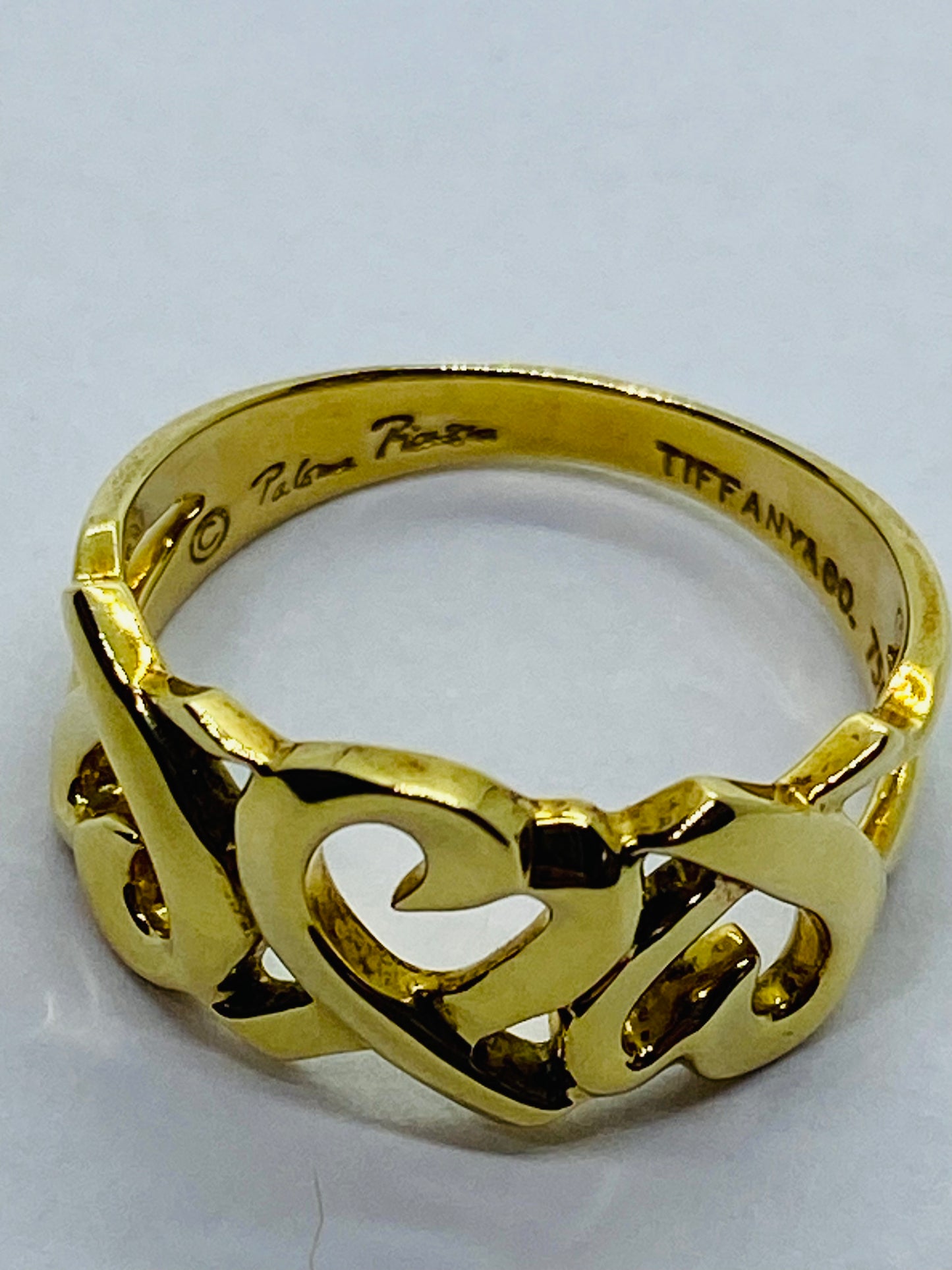 TIFFANY & Co Ring Triple Loving Heart Solid 18K 750 Yellow Gold US 4.5