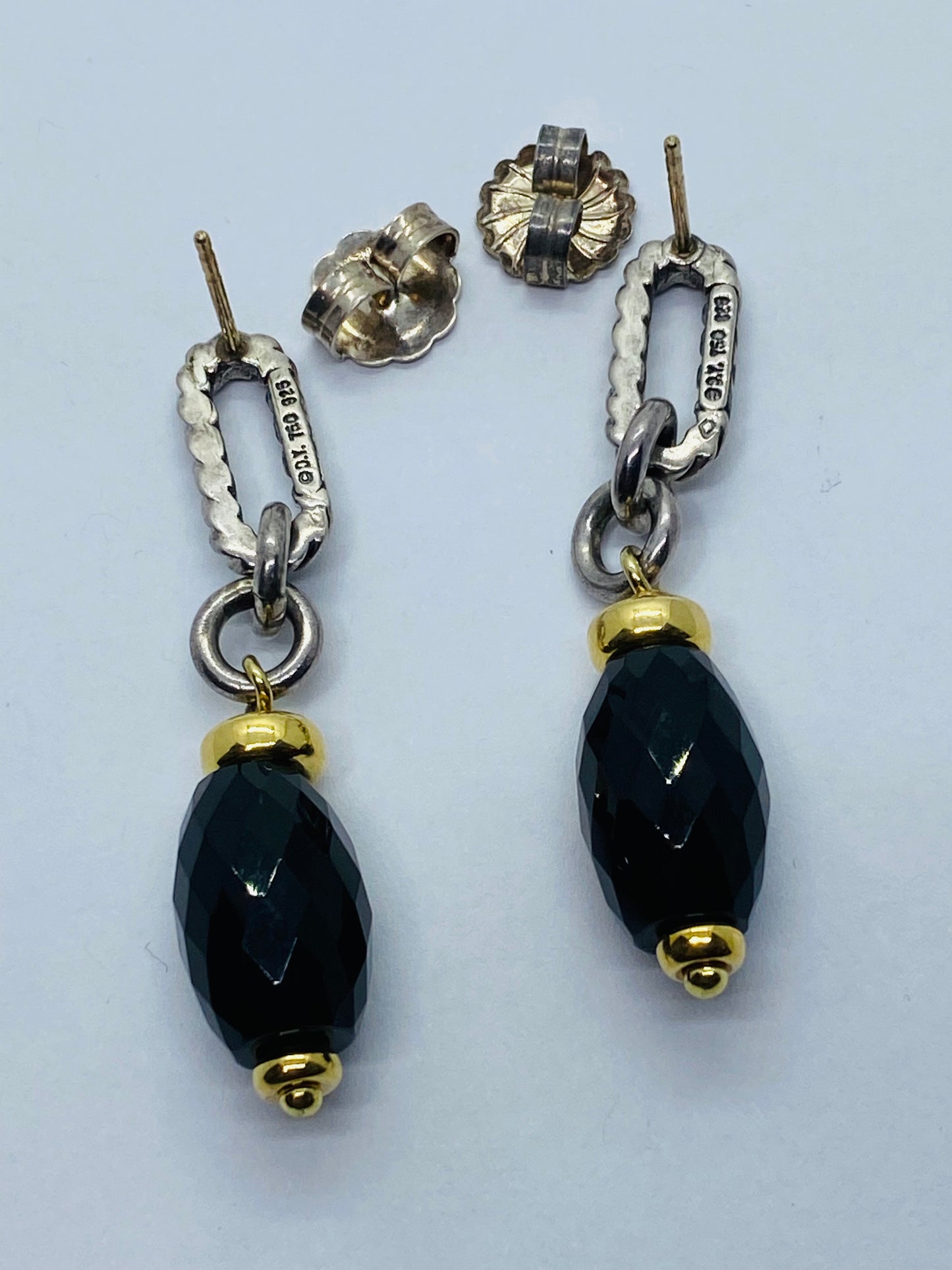 David Yurman Sterling Silver/18K Gold Black Onyx Bijoux Figaro Dangle Earrings