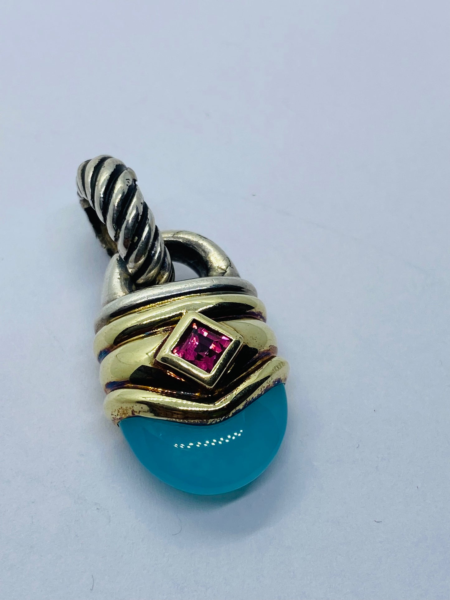 Rare David Yurman Tourmaline Chalcedony Renaissance Pendant in 14k Gold 925 Silv