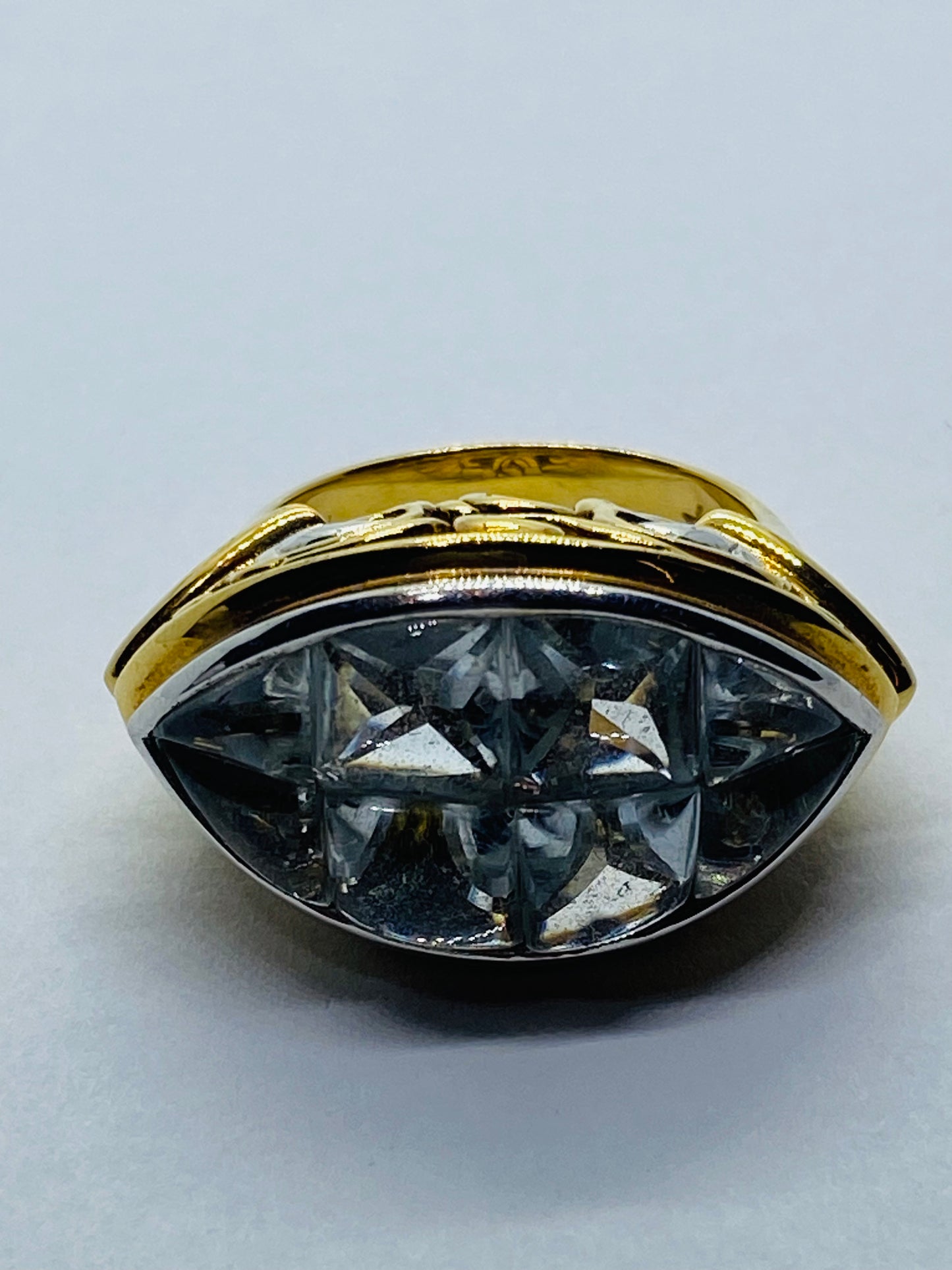 John Hardy Solid Yellow And White Gold 18K 750 Batu Glacier White Topaz Ring