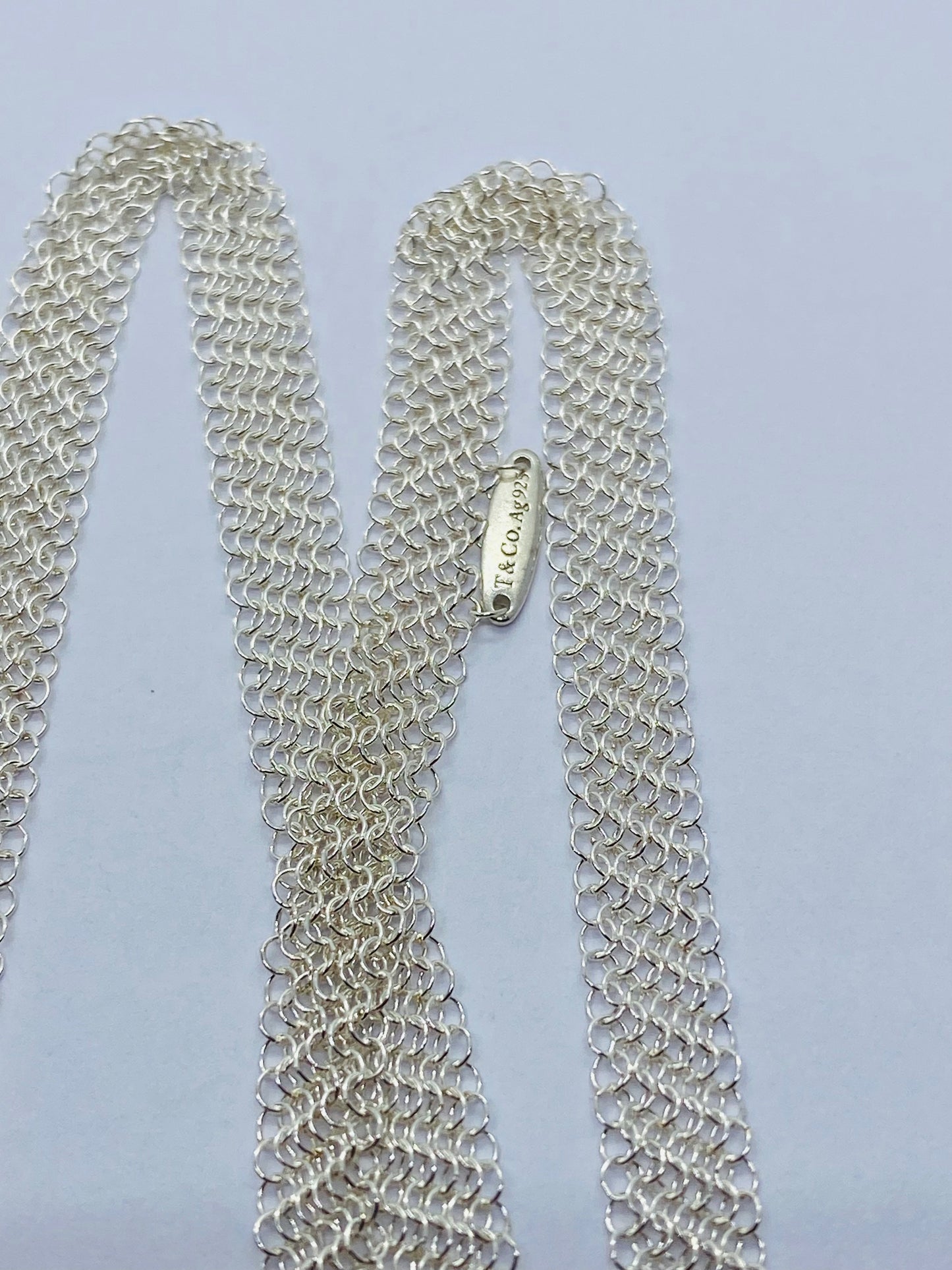 Tiffany & Co Peretti Somerset Mesh Scarf Necklace Sterling Silver 31” Pouch Box