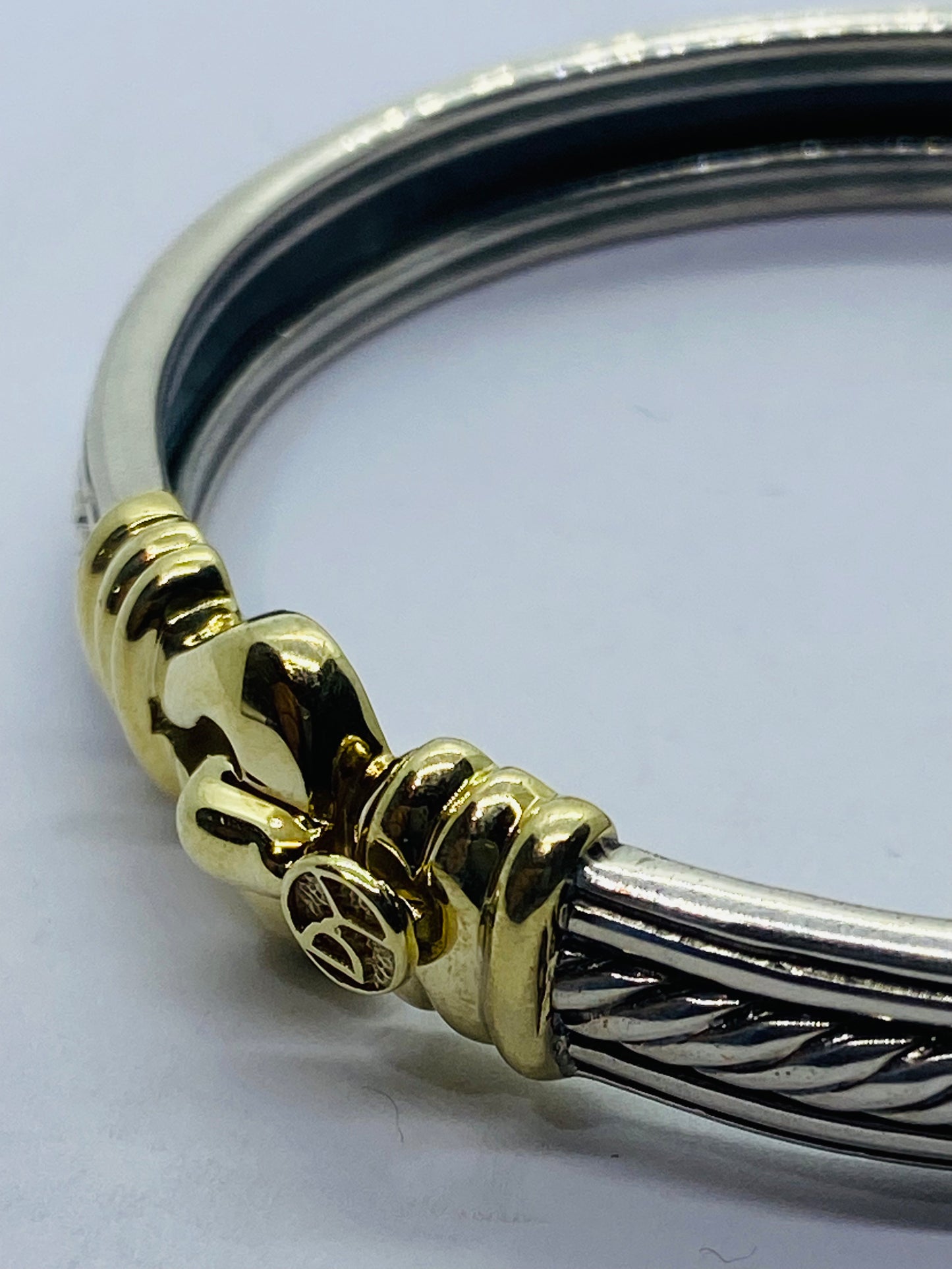 DAVID YURMAN STERLING SILVER 14K YELLOW GOLD CABLE SMOOTH BUCKLE BRACELET 7.5MM