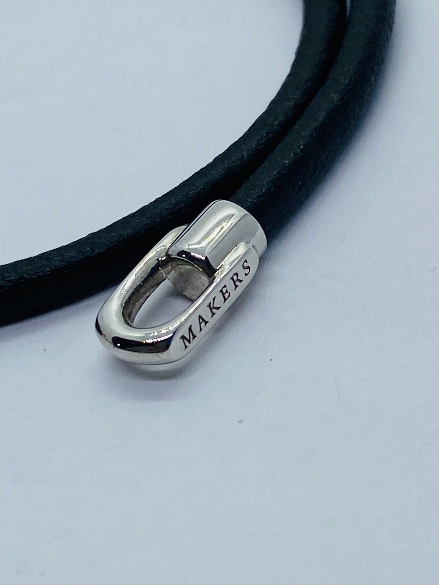 Tiffany & co 1837 Makers Black leather cord Sterling and 18k Bracelet 15.5”