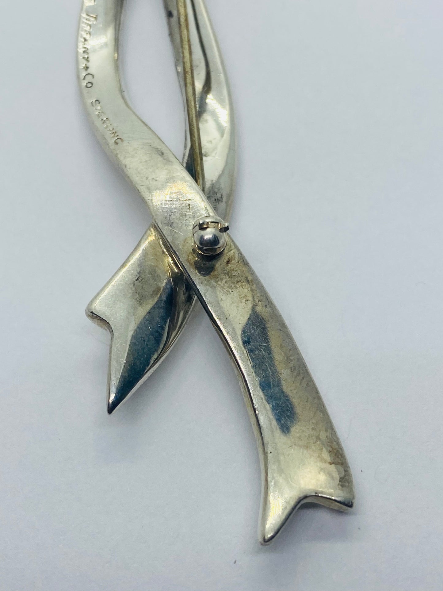 Vintage Tiffany & Co. Bow Ribbon Pin / Brooch Sterling Silver 3 1/2 Tall 16 Gram