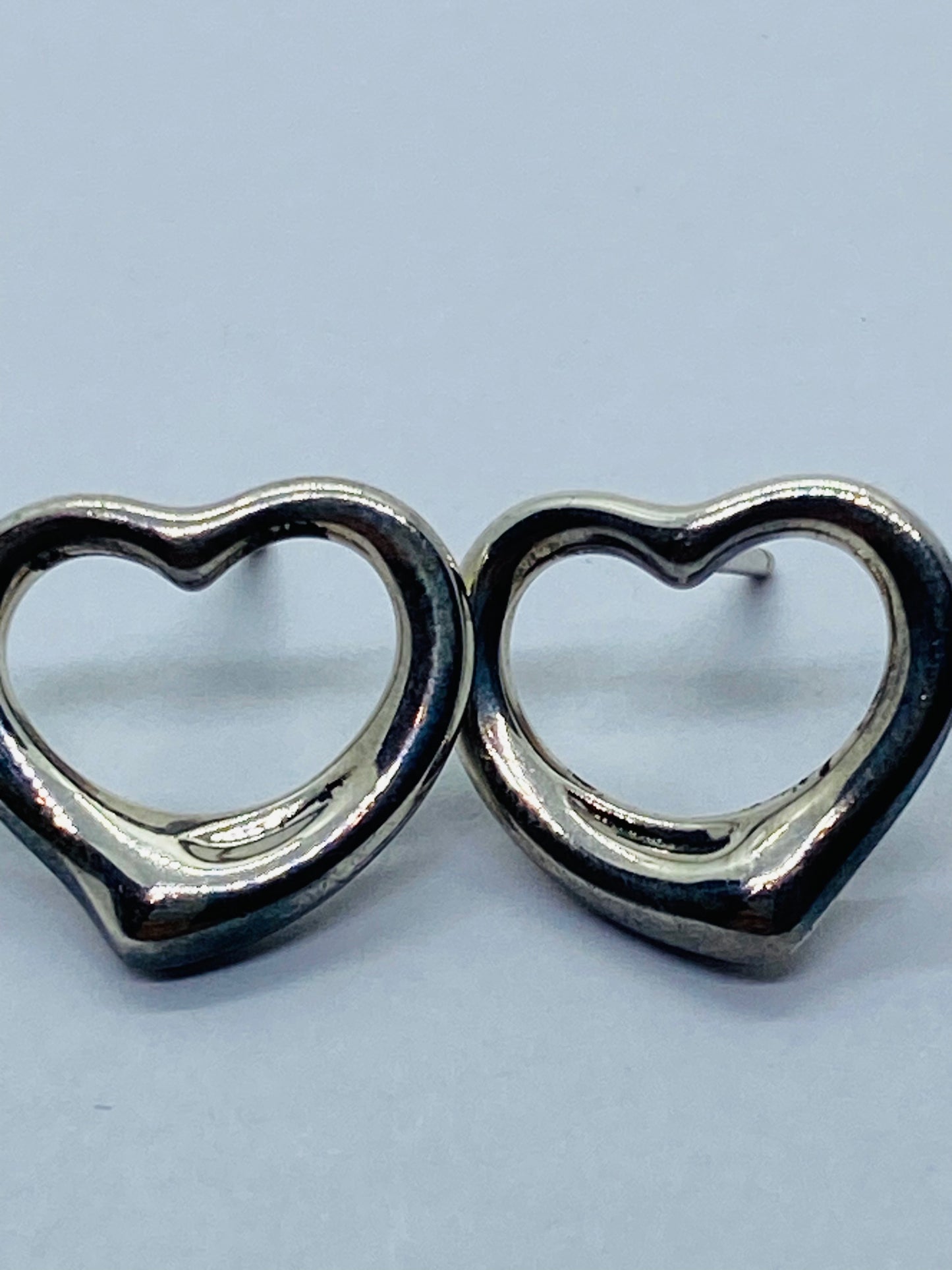 Rare LARGE Tiffany & Co. Peretti Sterling Silver Open Heart Stud Earrings 17MM