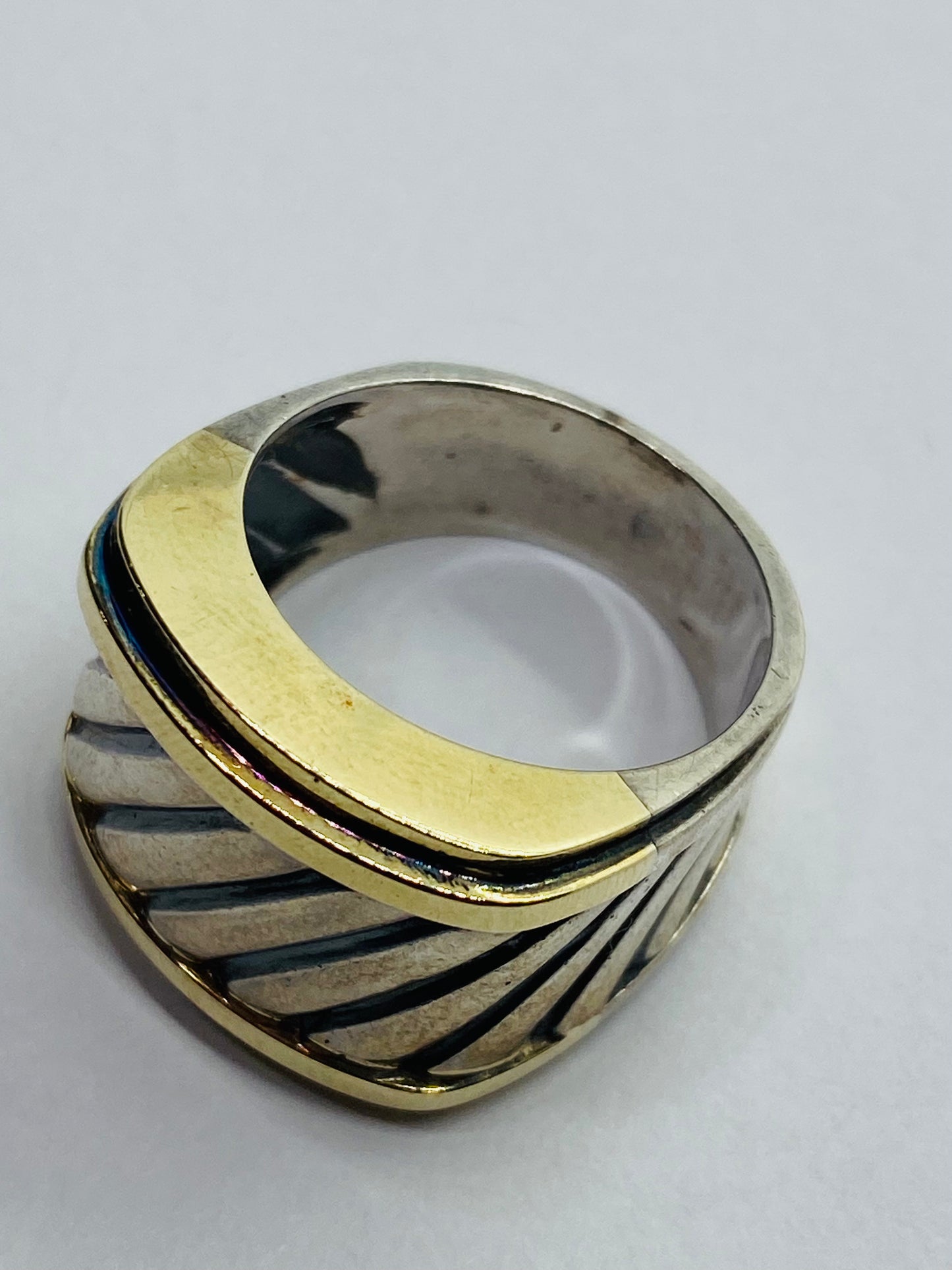 David Yurman Thoroughbred Ring 14K Gold Sterling Silver Cigar Cable Size 5.75