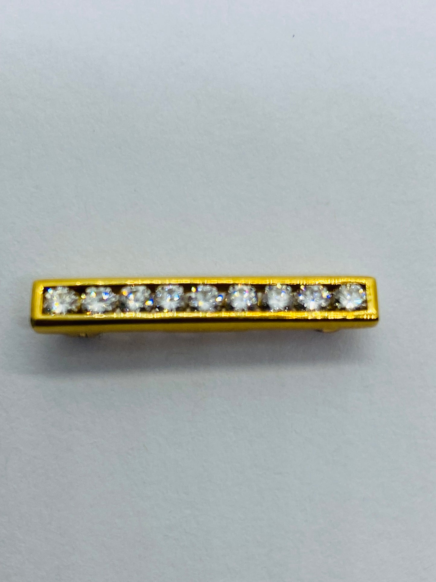 Tiffany & Co 18K Gold Diamond Bar Pin 25x3.3MM 7 Diamond Bar Mint Box!