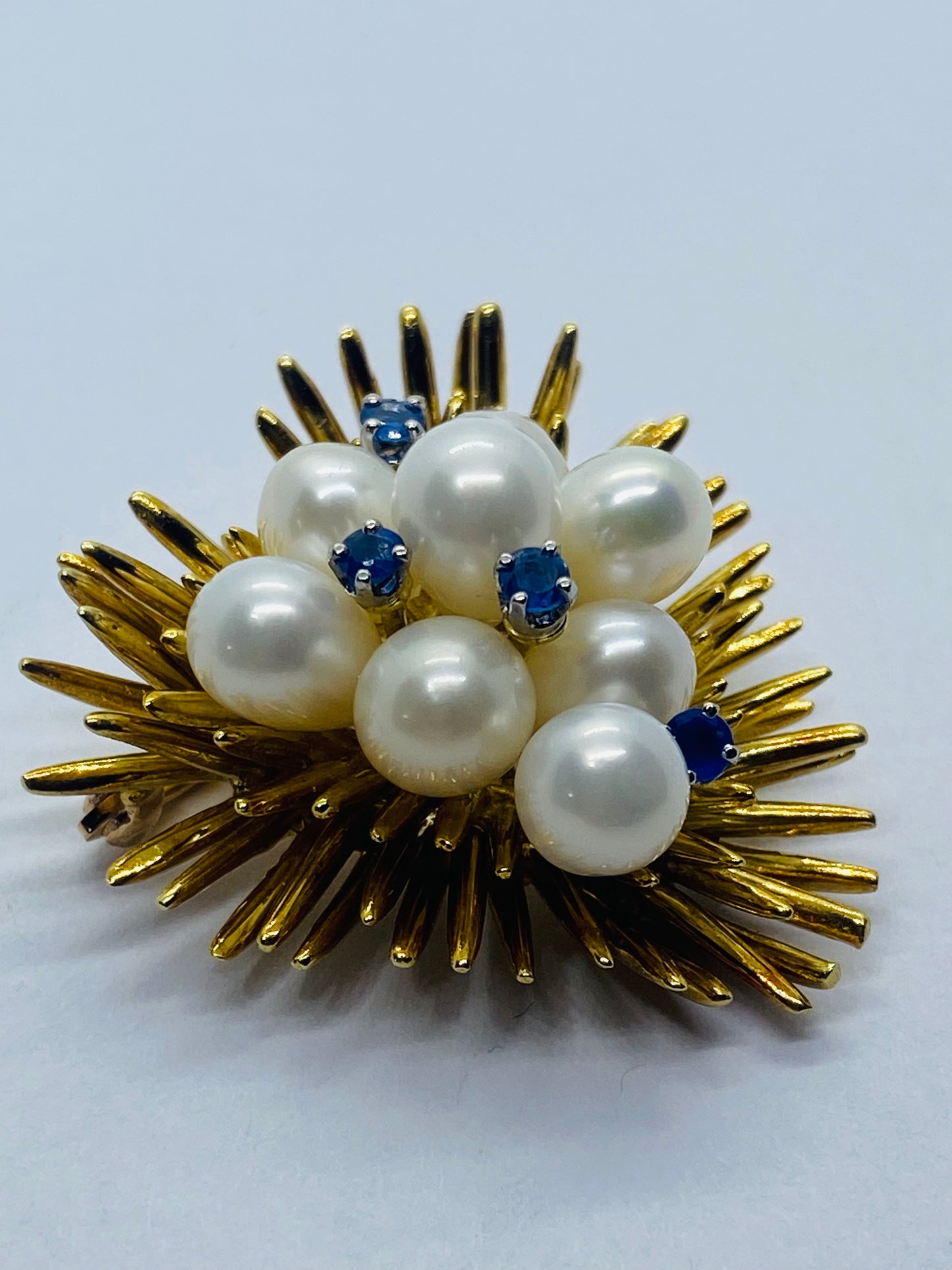 Tiffany & Co. Pearl Sapphire Pin Brooch Heart 18k Yellow Gold Vintage 34x31MM