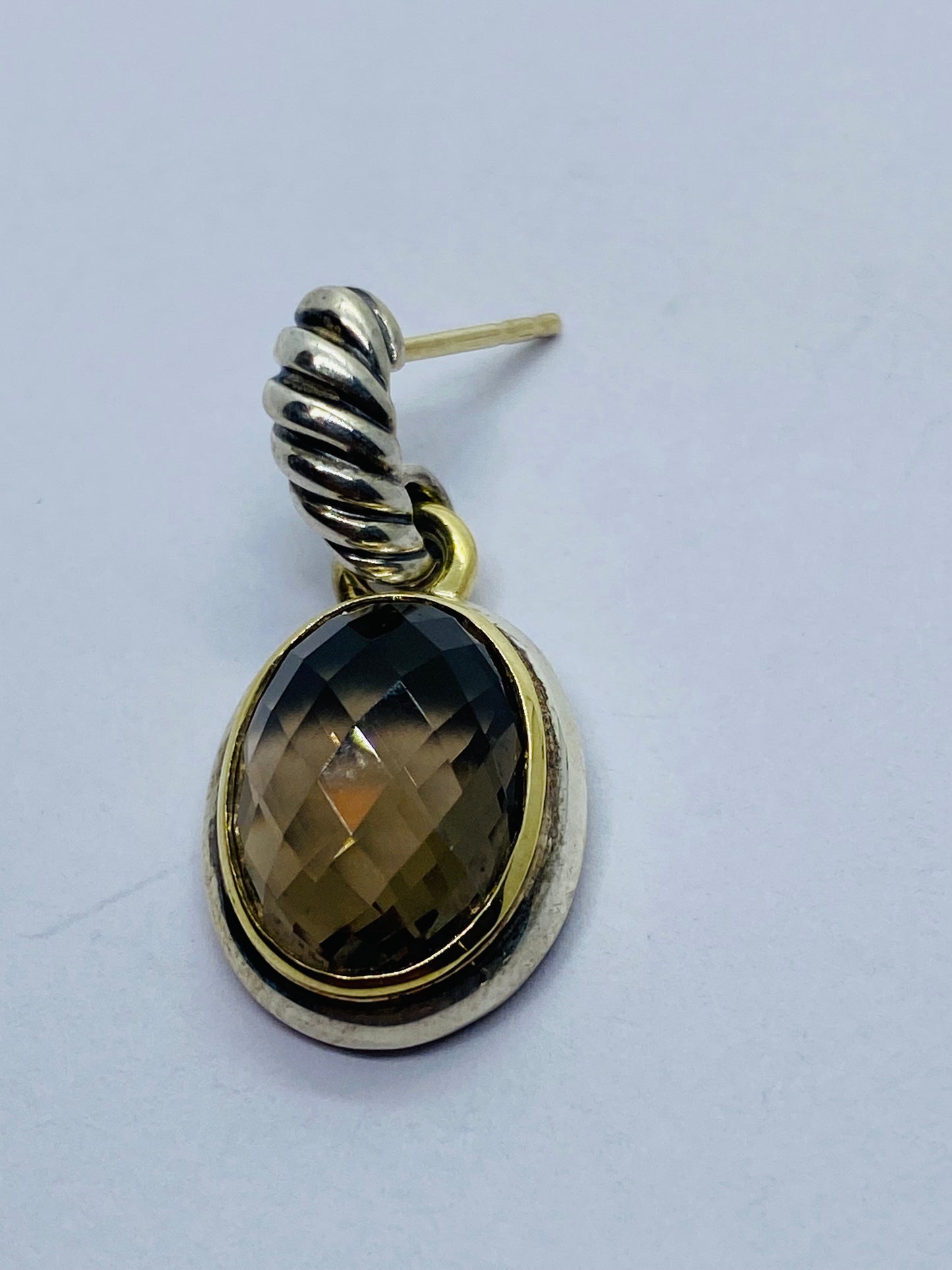 DAVID YURMAN STERLING SILVER 18K YELLOW GOLD OVAL SMOKEY TOOAZ DROP DANGLE
