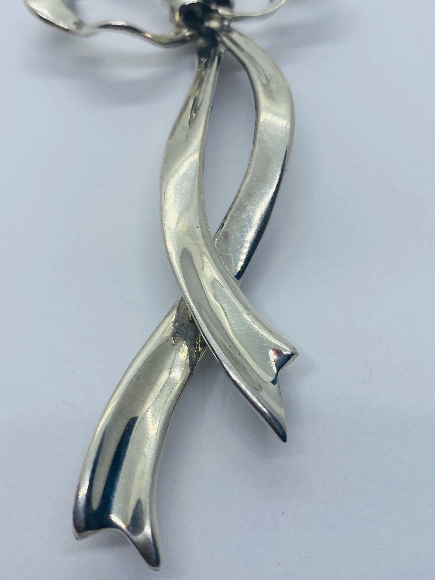 Vintage Tiffany & Co. Bow Ribbon Pin / Brooch Sterling Silver 3 1/2 Tall 16 Gram