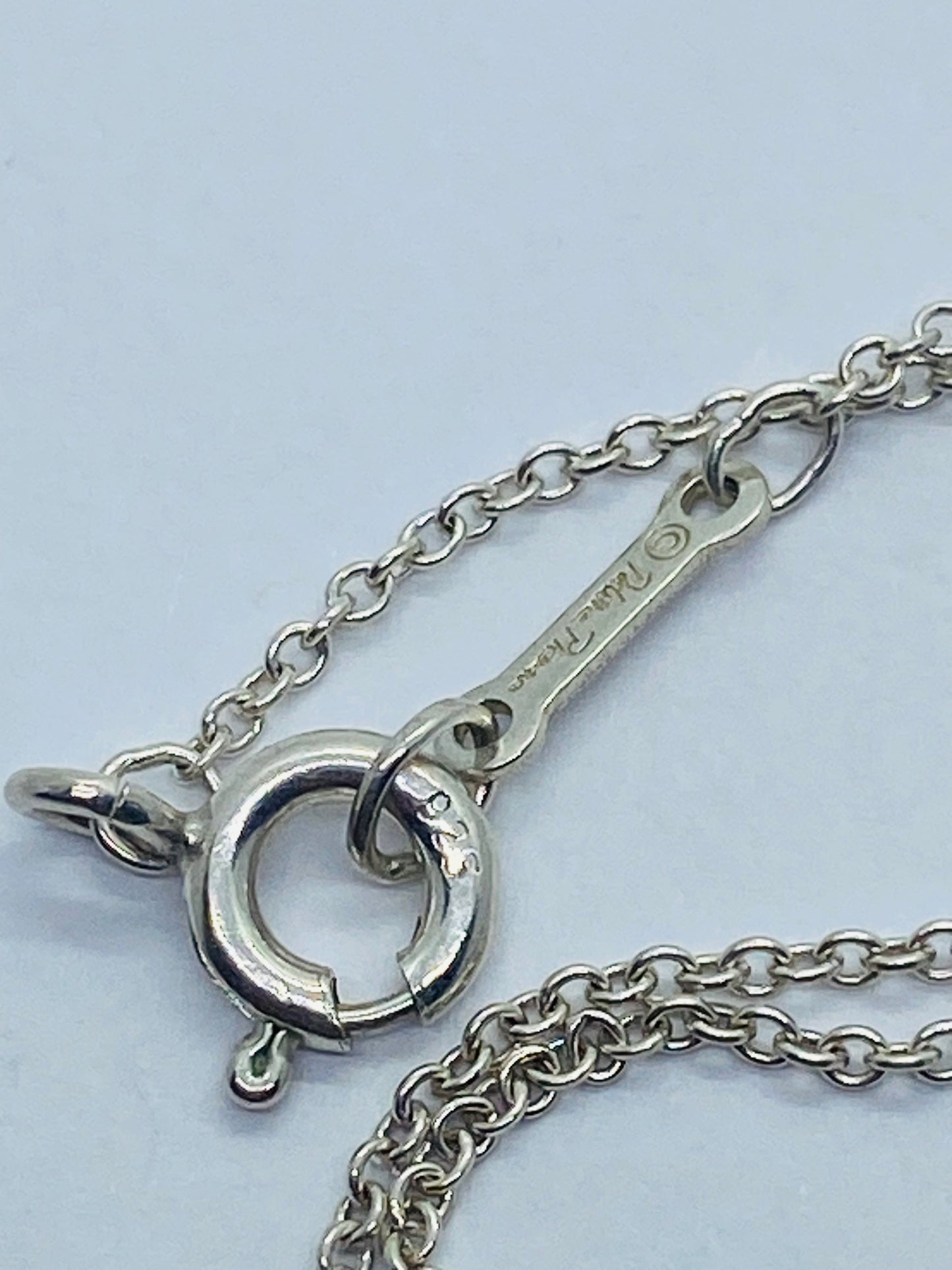 Tiffany & Co 925 Sterling Silver Lollipop Blue Enamel Necklace 16”