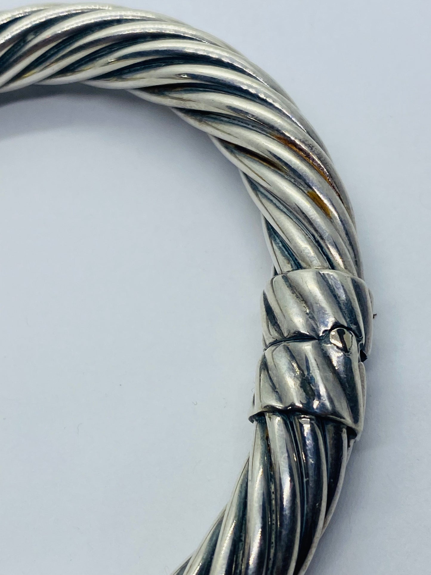 David Yurman 9.5mm Cable Hematite Pink Tourmaline 14K Gold Hinged Bracelet 7”