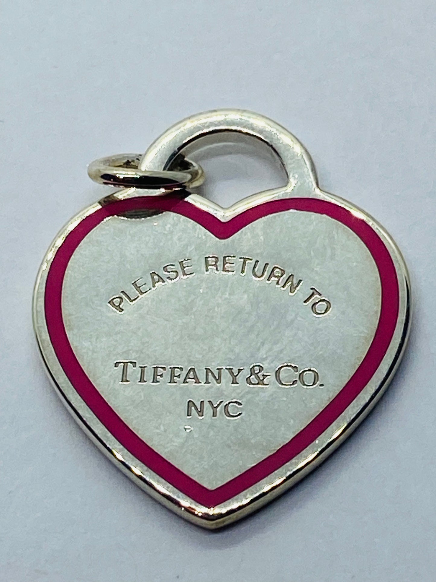 Tiffany Co Sterling Silver Red Enamel Please Return To Heart Pendant Charm 26MM