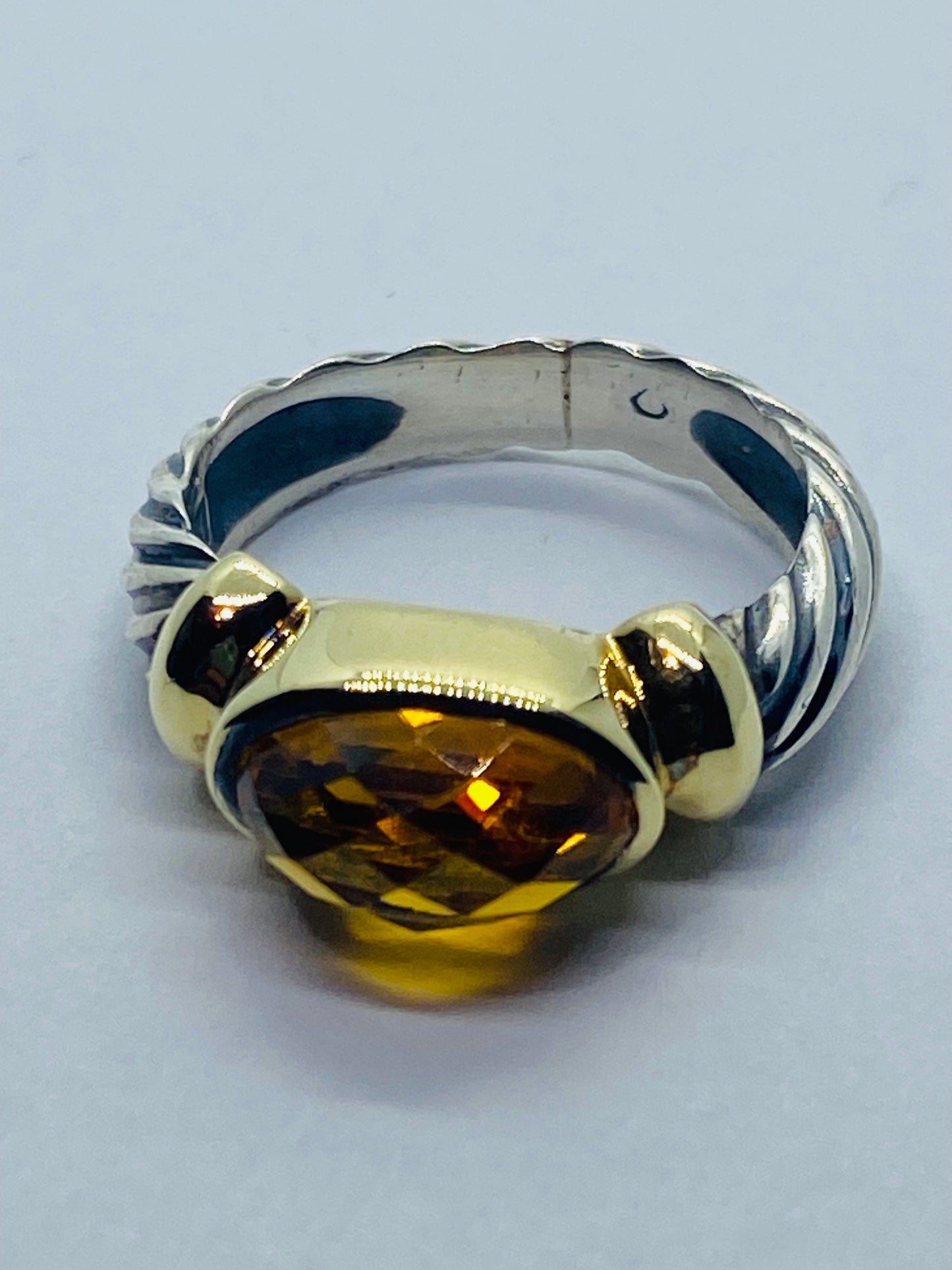 David Yurman 14K Yellow Gold Sterling Silver Citrine Cable Ring Rare Shape SZ 5