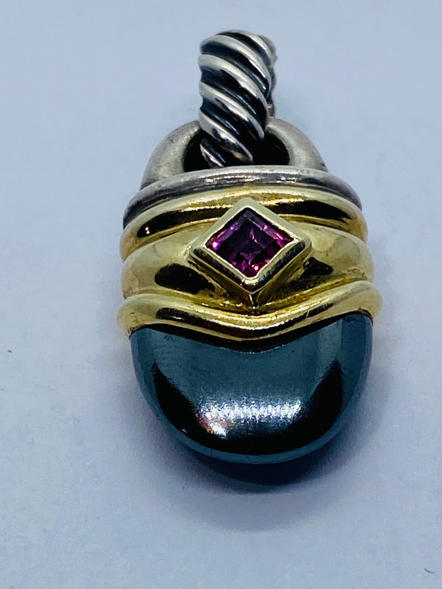 David Yurman Pink Tourmaline Hematite Renaissance Pendant in 14k Gold 925