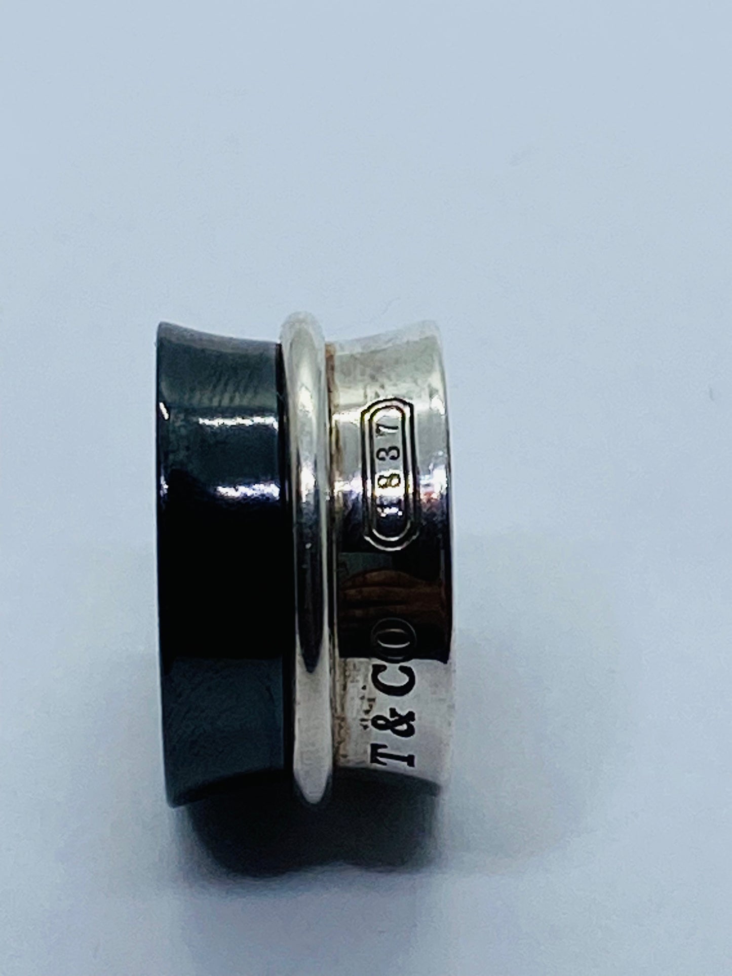 Tiffany & Co Sterling Silver Titanium Concave Belt Wide Band Ring 1837 Size 5.25