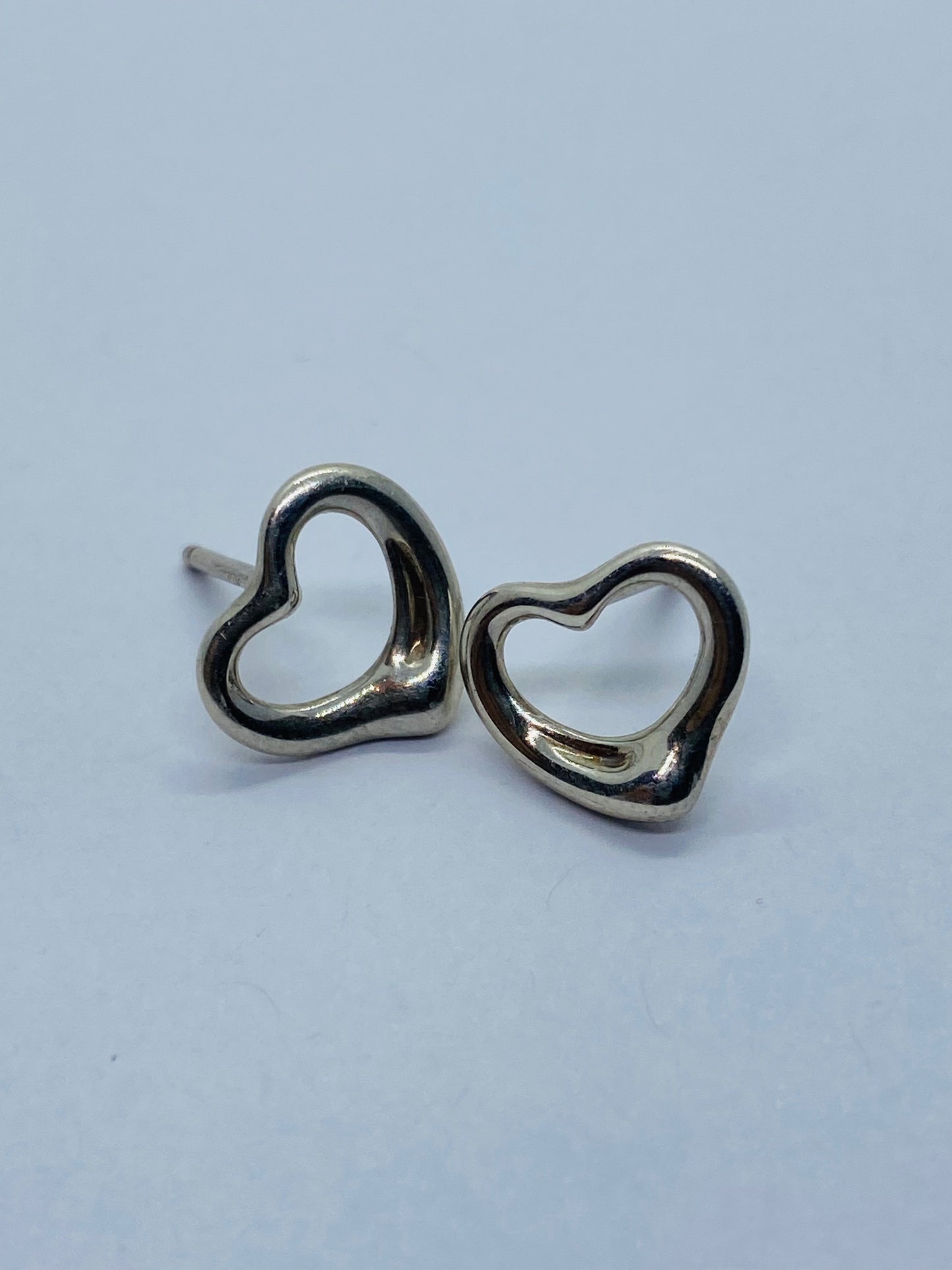 Tiffany & Co. Peretti Sterling Silver 14K Posts 5/8" Open Heart Original Backs