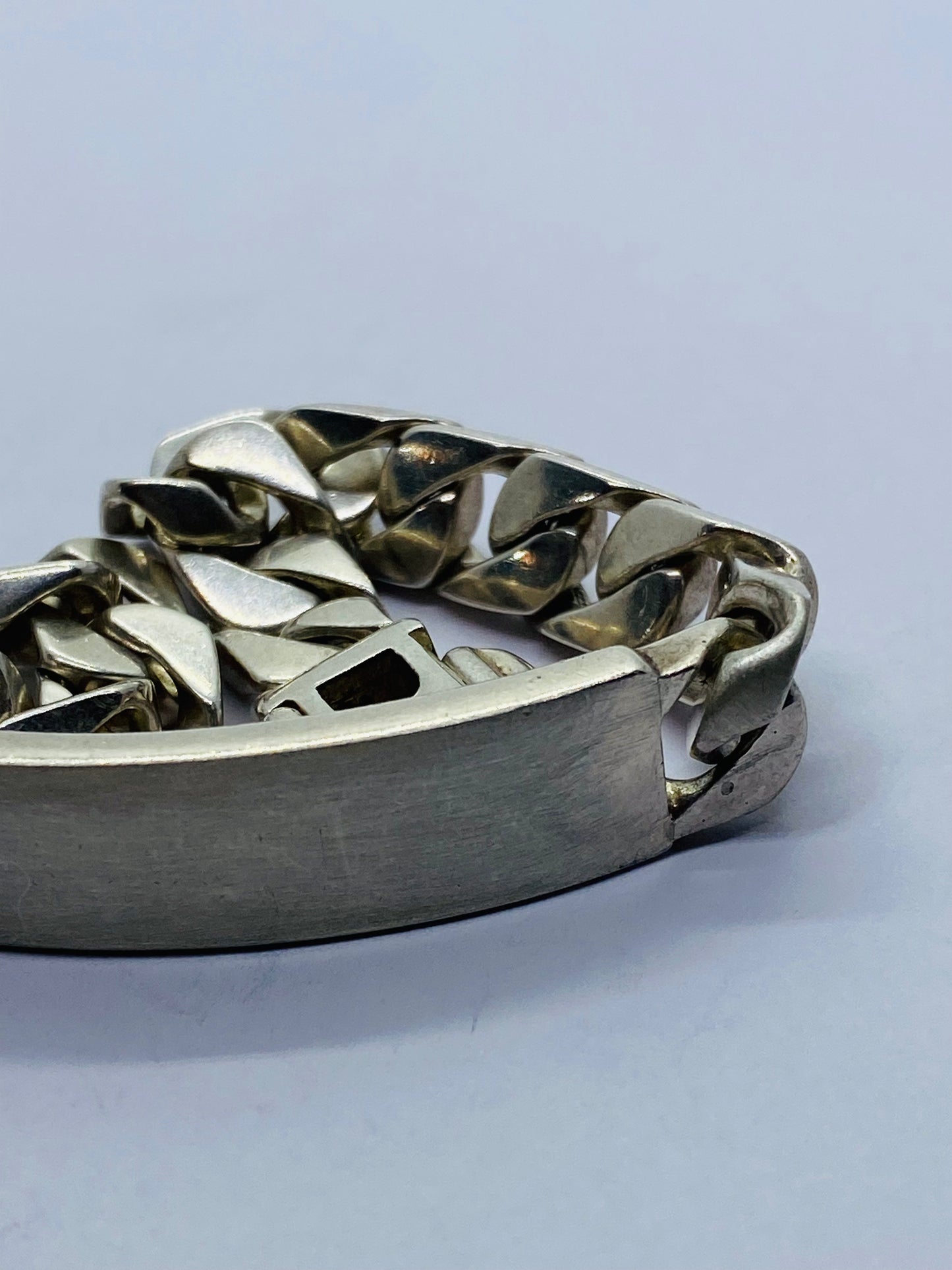 Tiffany & Co. Sterling Silver 53 Gram 8 1/2" Men's Curb Link ID Bracelet Brushed