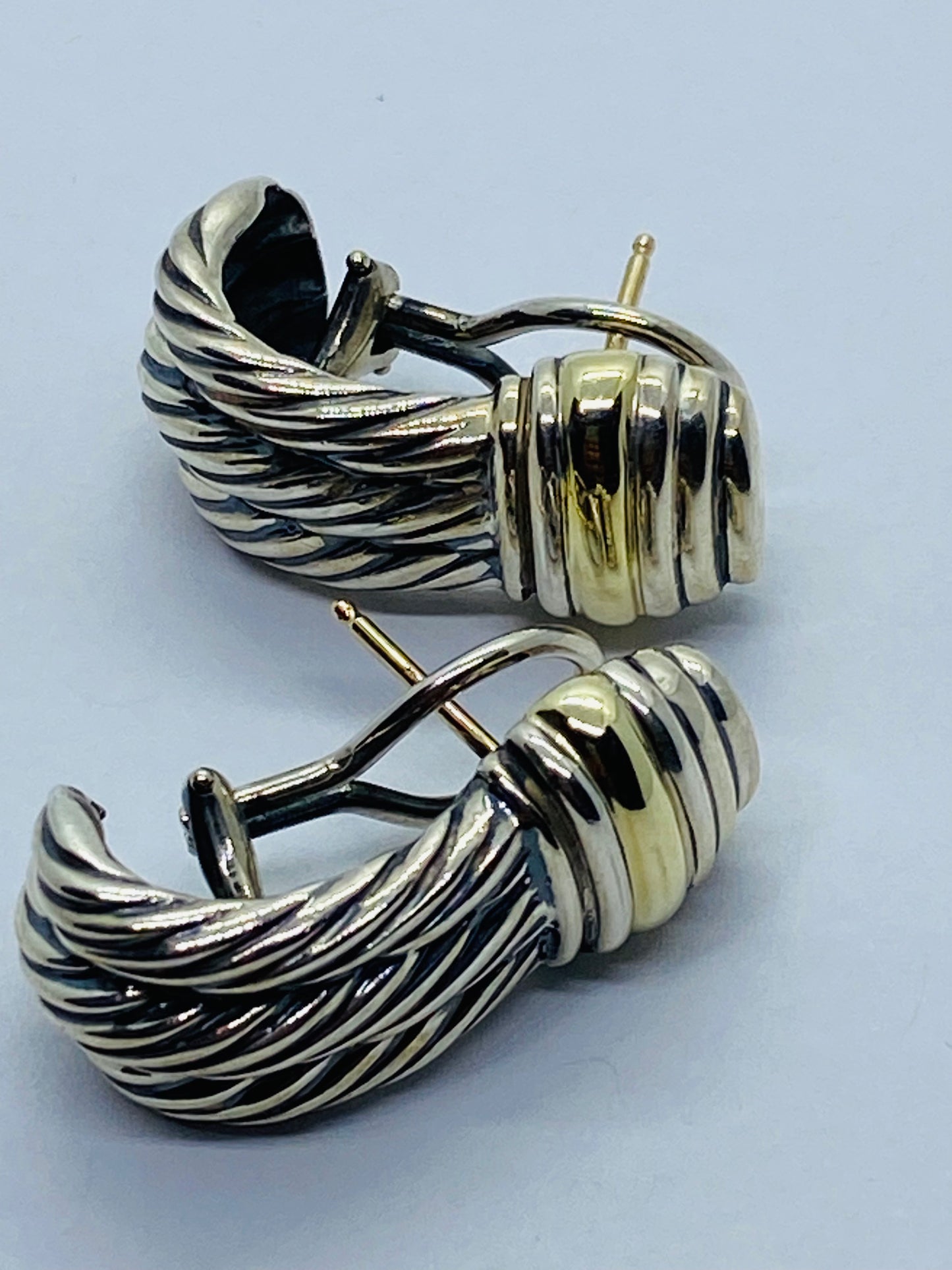 David Yurman Triple Cable Two-toned Pierced Hinge Clip Earrings Sterling W/ 14k