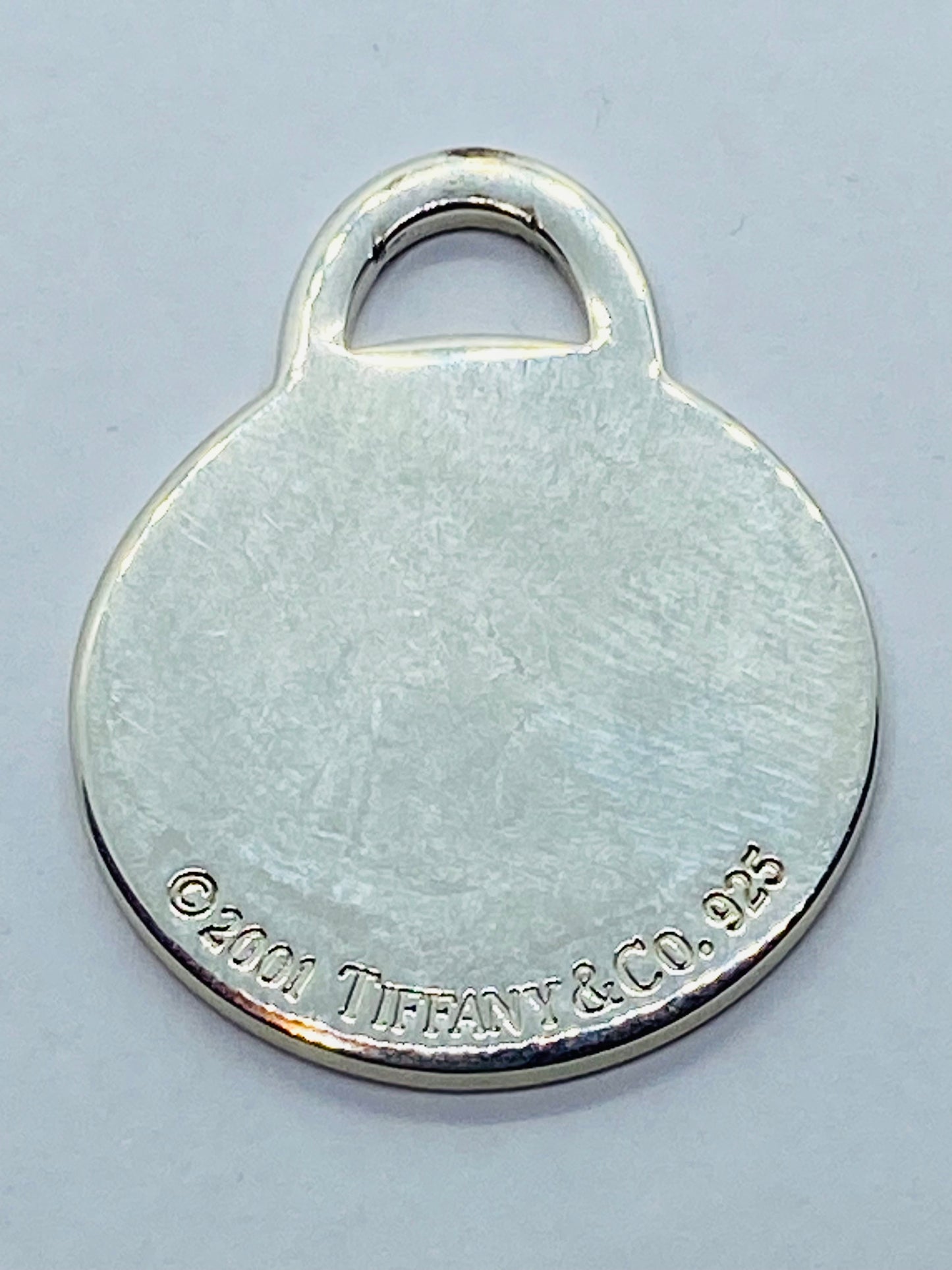 Tiffany & Co Large Engravable Blank Round Tag Mens Pendant Sterling Silver 1.25”