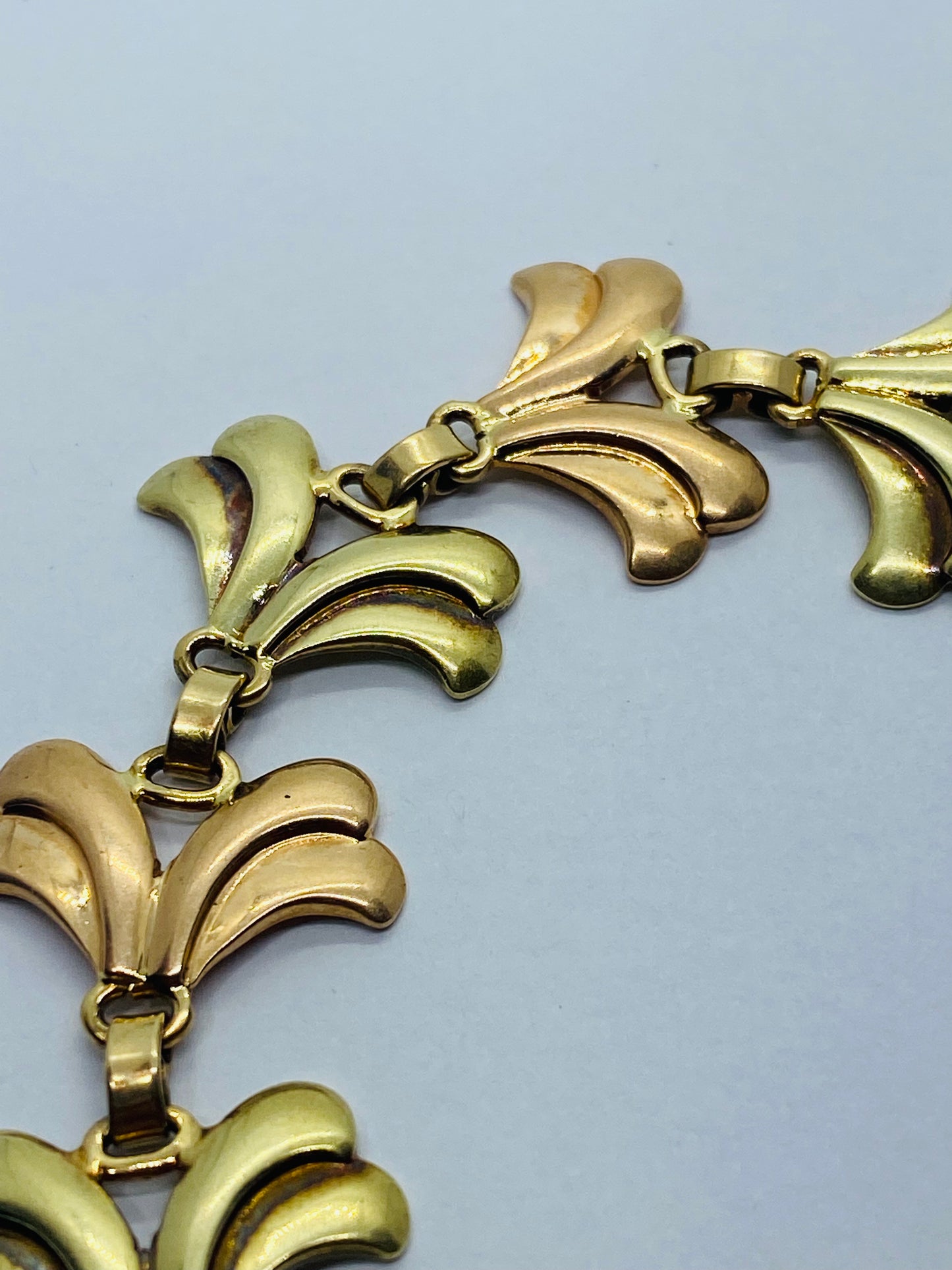Vintage Tiffany & Co. 14K Rose & Yellow Gold Leaf Petal Art Deco Bracelet 7.5”
