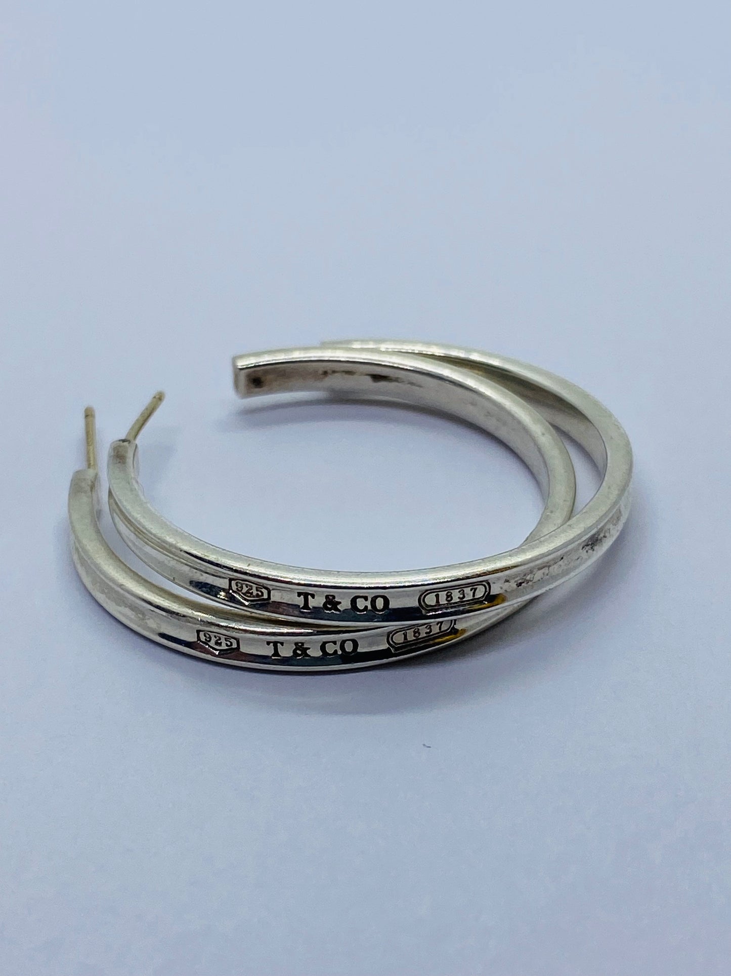 Tiffany & Co. 1837 Narrow Large 33mm Hoop Earrings Love Sterling Silver