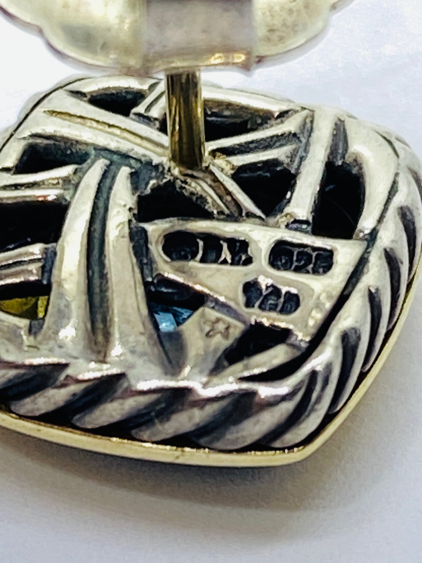 $1275 DAVID YURMAN 18K GOLD, SS ALBION BLUE TOPAZ EARRING Mint Condition