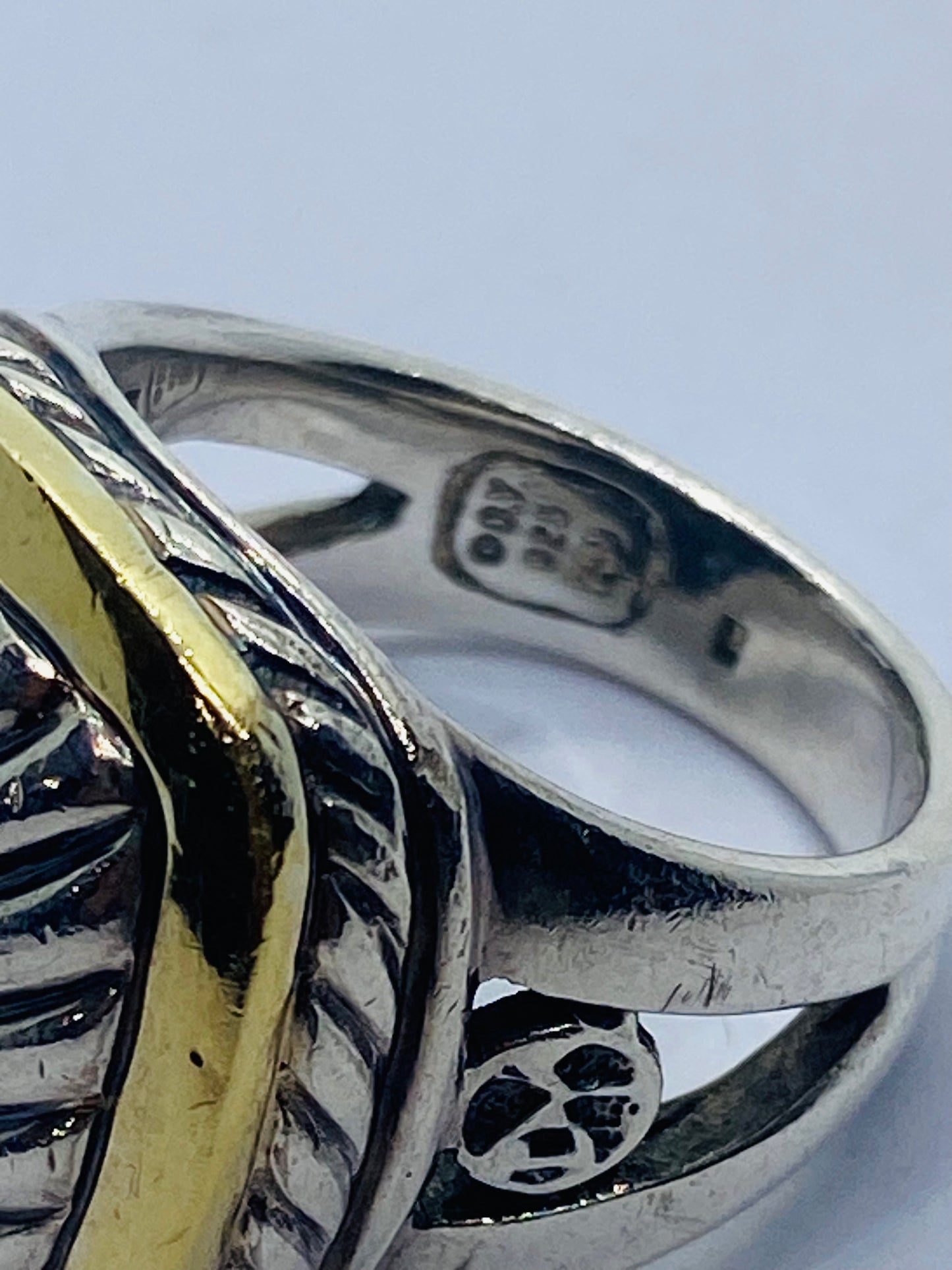 David Yurman Sterling Silver & 18K Gold Cable Signet Ring Size 7.25