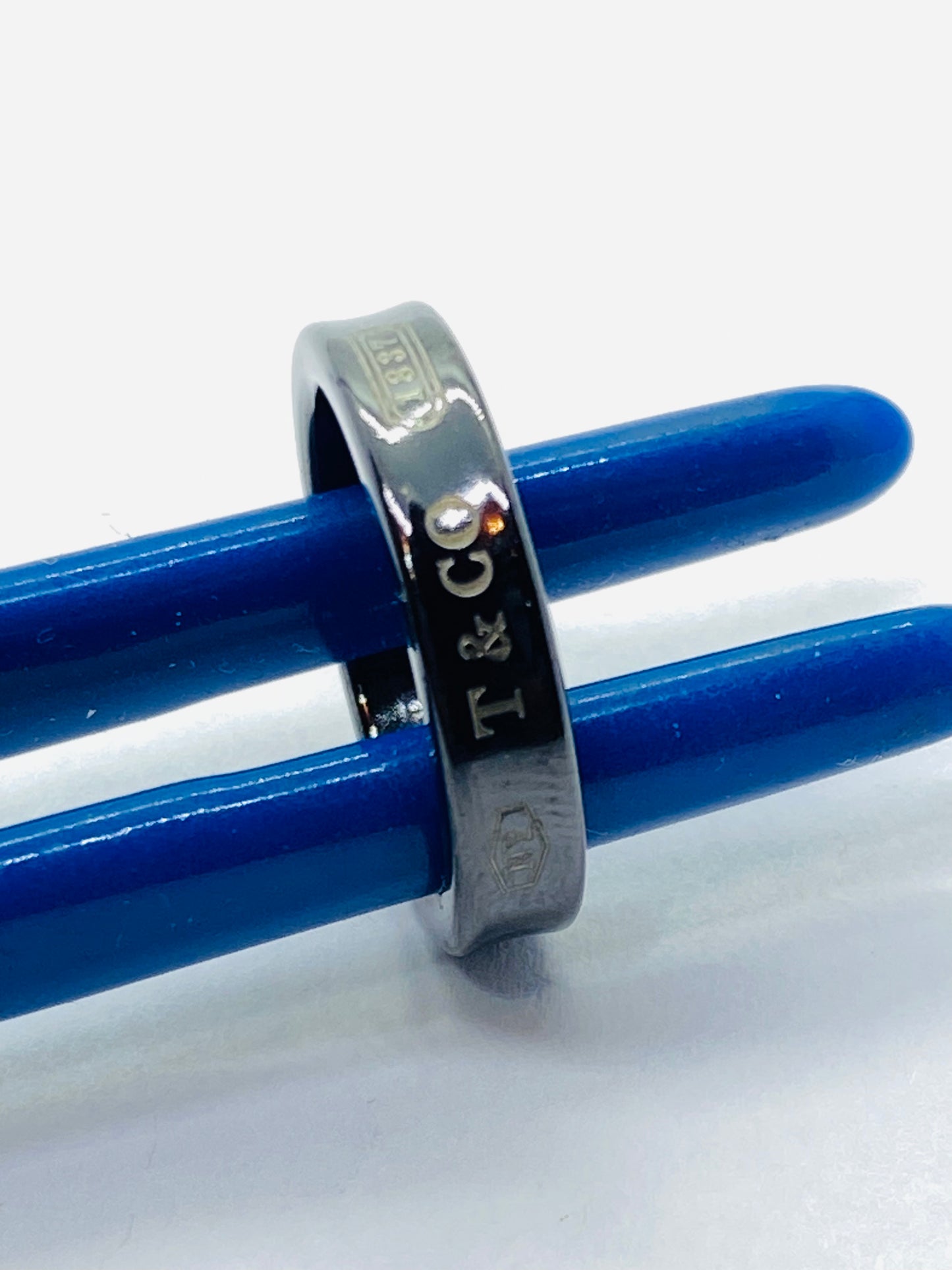 Tiffany & Co Titanium 1837 Narrow Band Ring Size 5 & Pouch Unisex Mens Rare