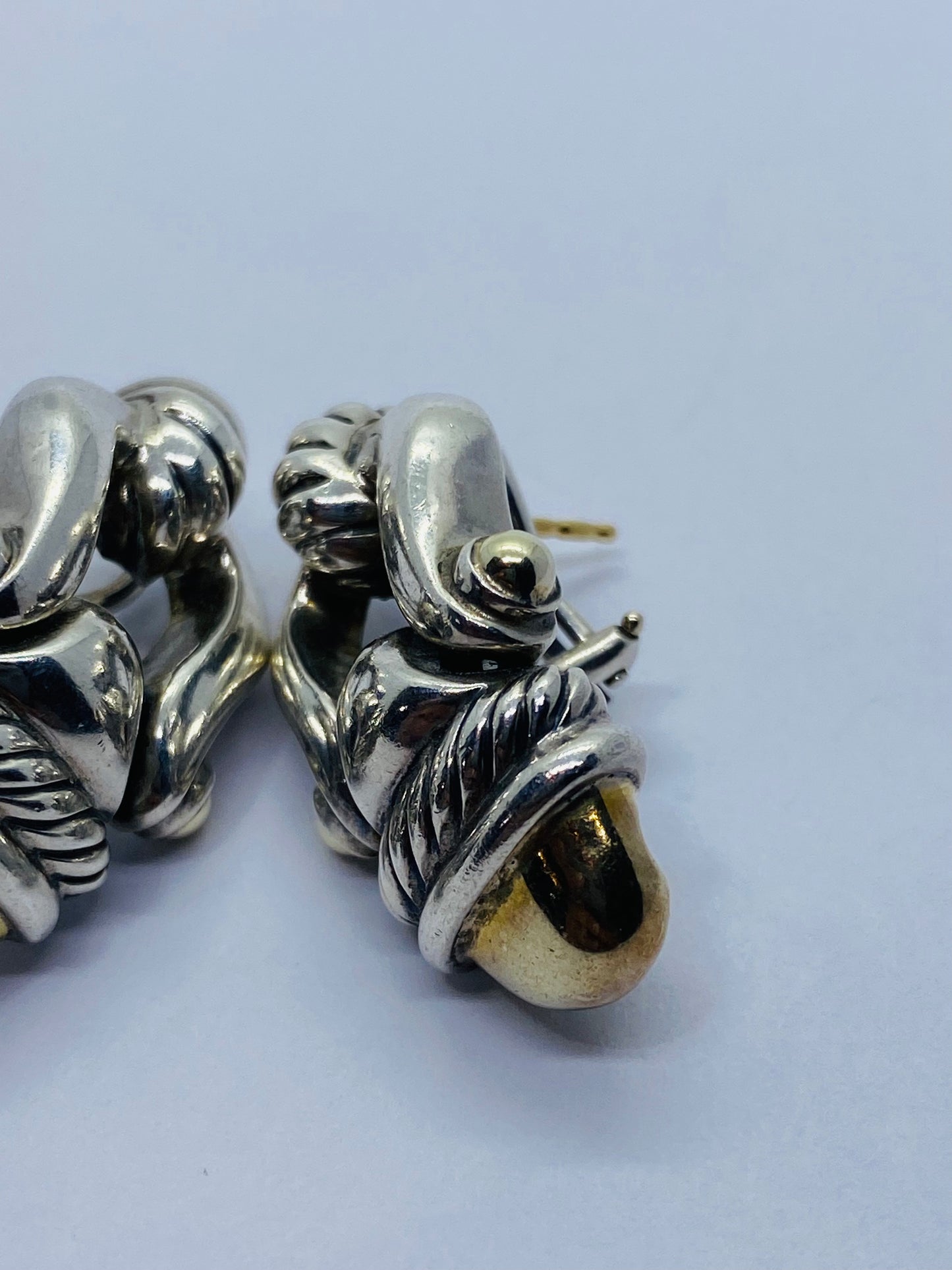 David Yurman Earrings Dangle Drop Acorn Cable Sterling Silver 925 14k Gold 585