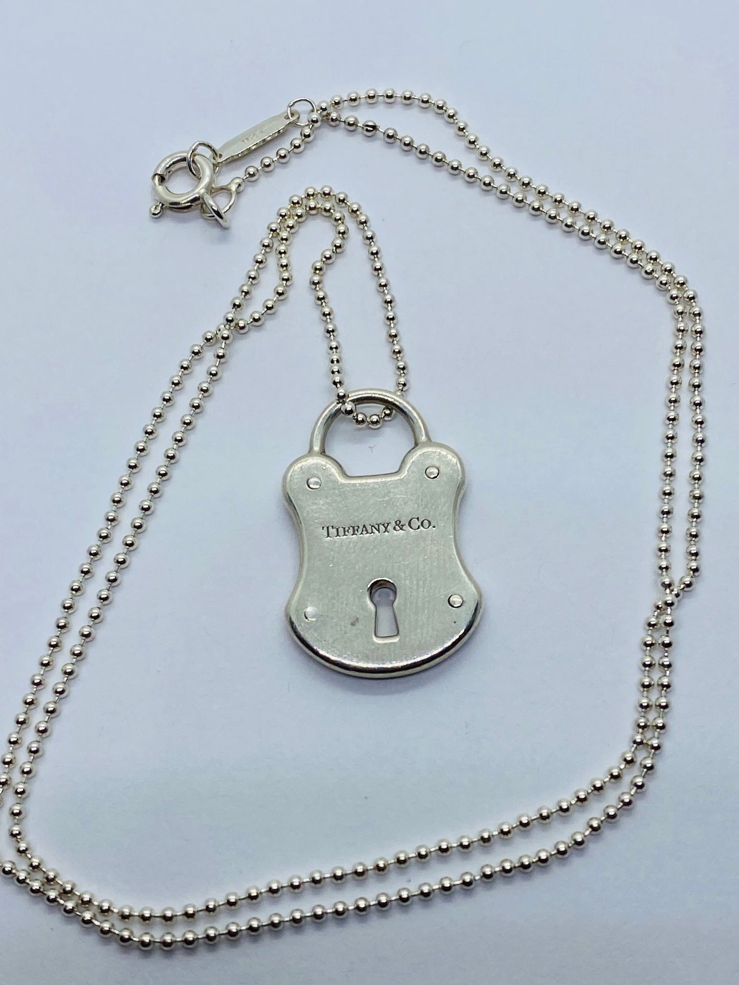 Tiffany & Co 925 Sterling Silver Lock Key Hole Charm Pendant 24x15MM 18” Bead