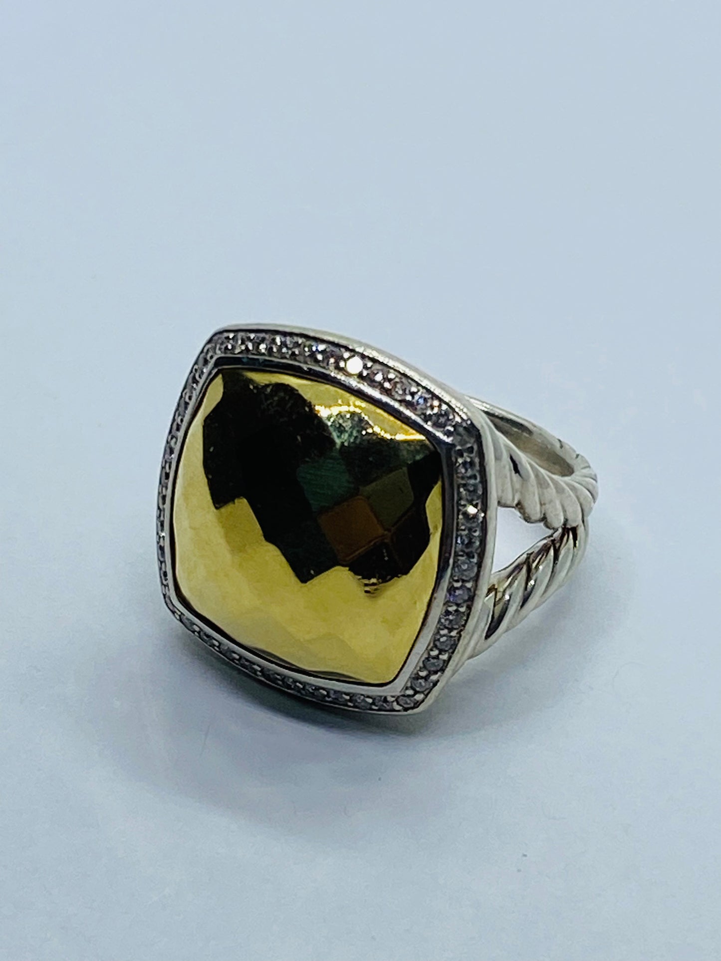 David Yurman 17mm Gold Faceted Dome Albion Diamond Sterling Silver Ring sz 7