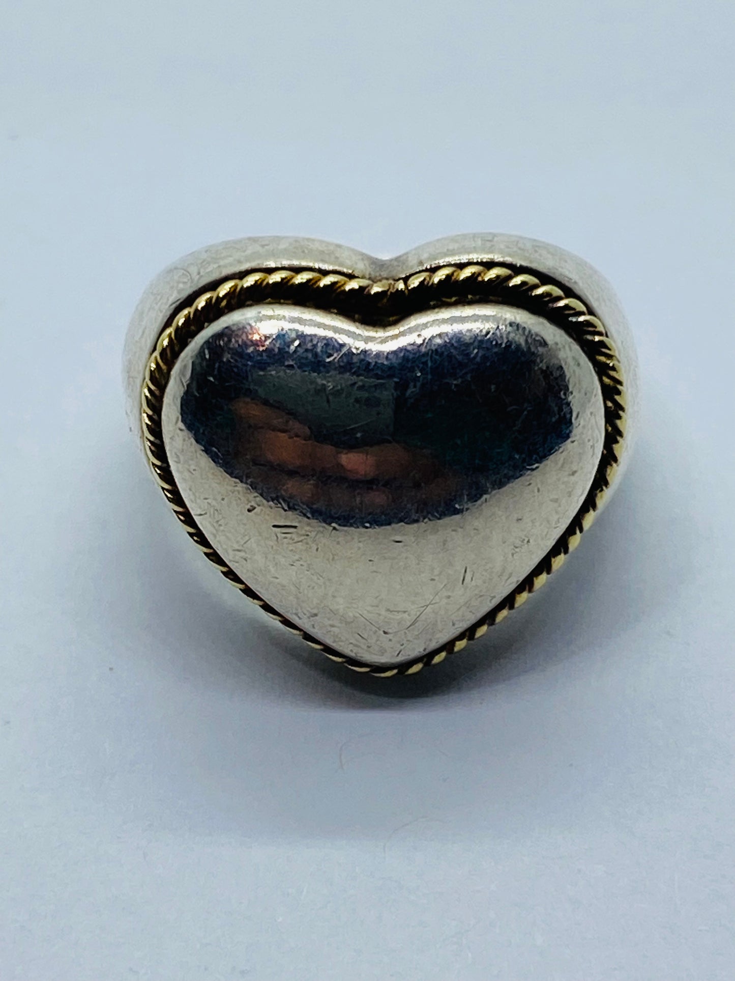 Tiffany & Co Twist Rope Puffed Heart Ring in Silver and 18K Gold Size 5.5